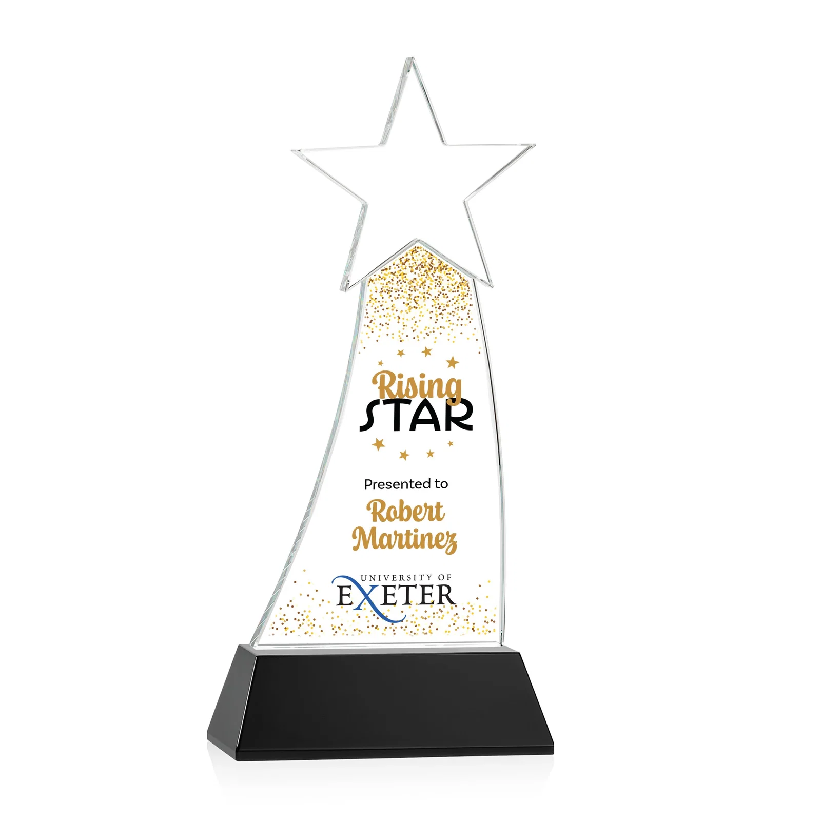 Branded Curved Optical Crystal Award With a Star-Topped Pinnacle for company anniversary events