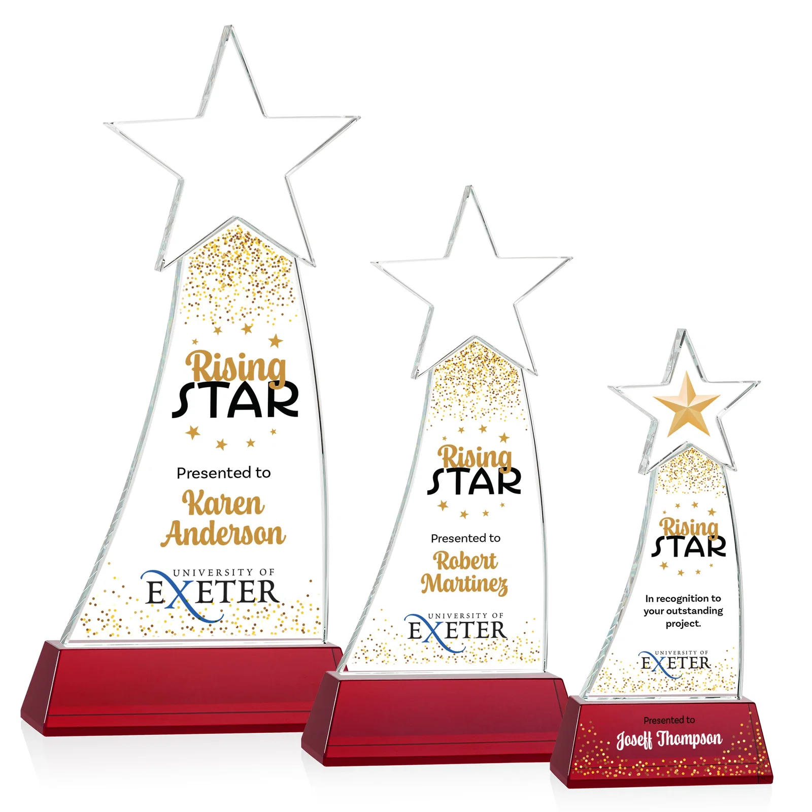 Custom printed Curved Optical Crystal Award With a Star-Topped Pinnacle for team milestone celebrations