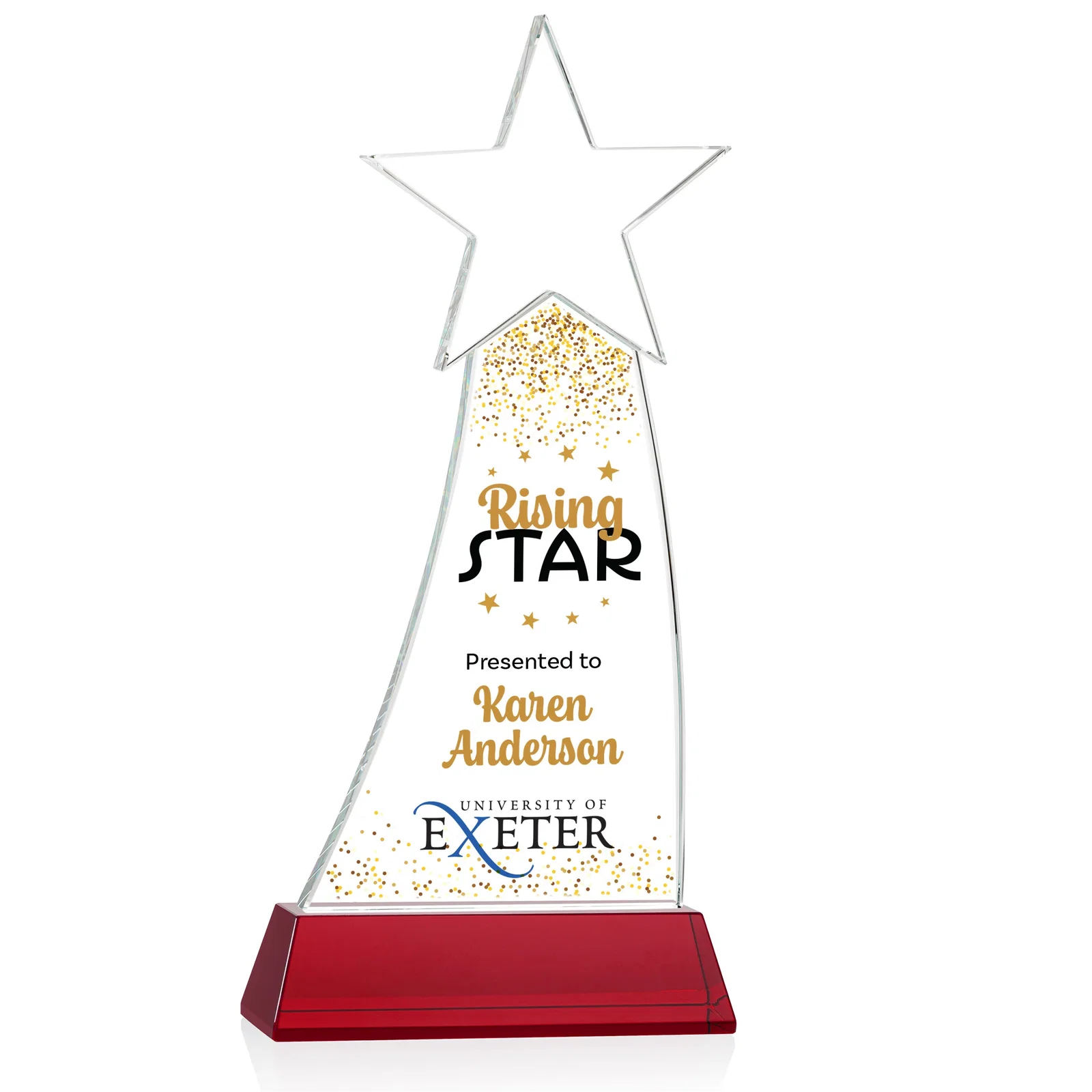 Custom printed Curved Optical Crystal Award With a Star-Topped Pinnacle for safety achievement programs