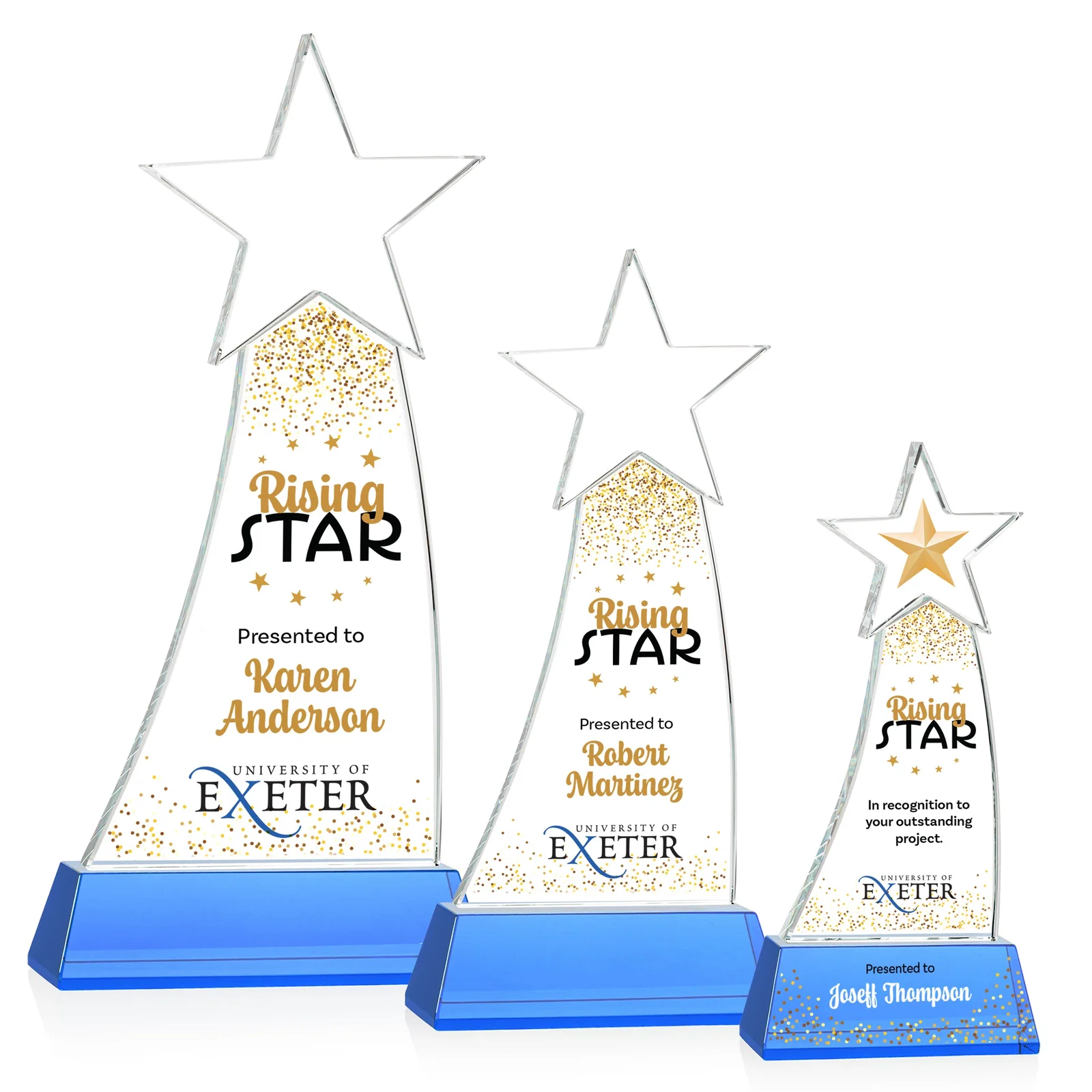 Custom printed Curved Optical Crystal Award With a Star-Topped Pinnacle for volunteer appreciation