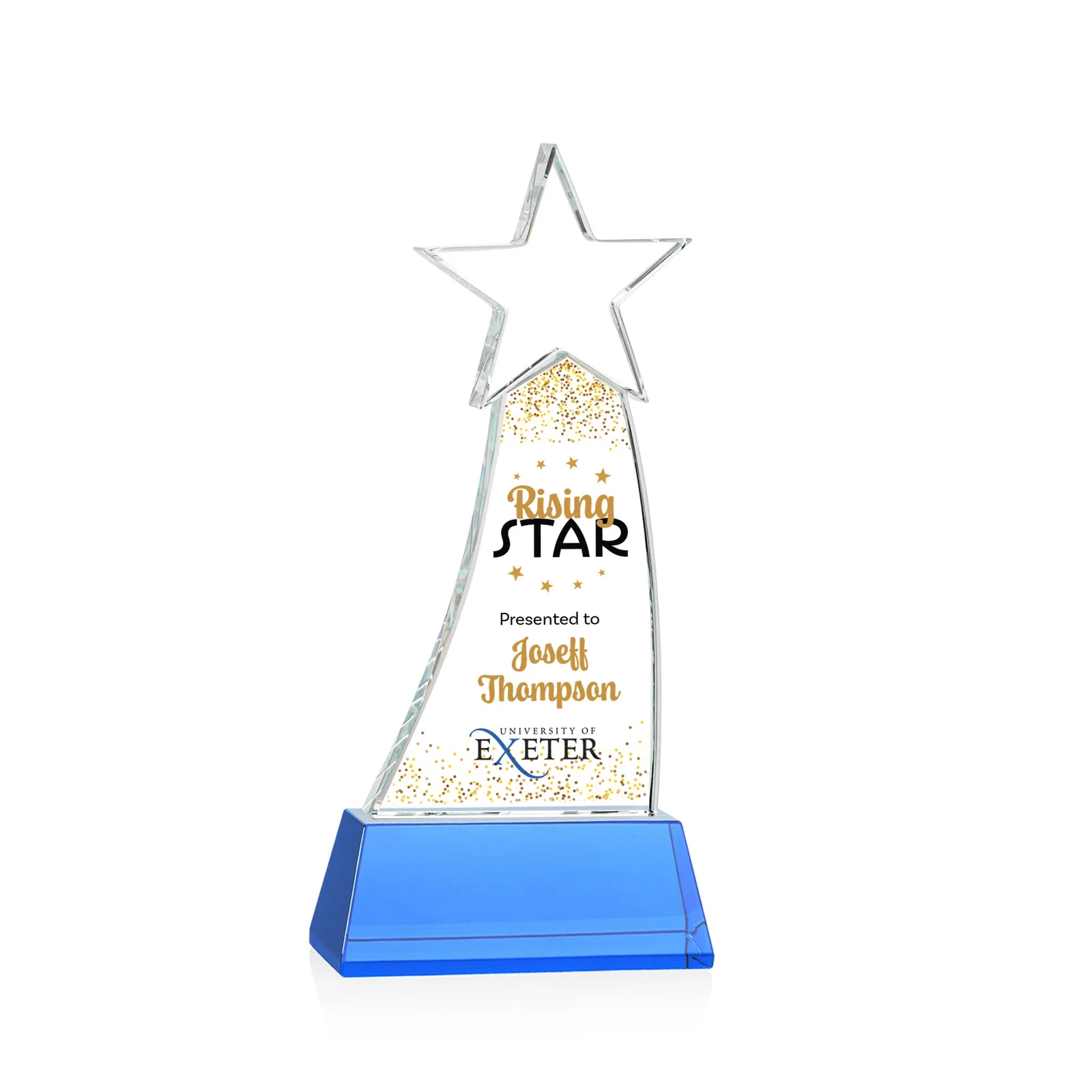 Custom printed Curved Optical Crystal Award With a Star-Topped Pinnacle for dealer and partner awards