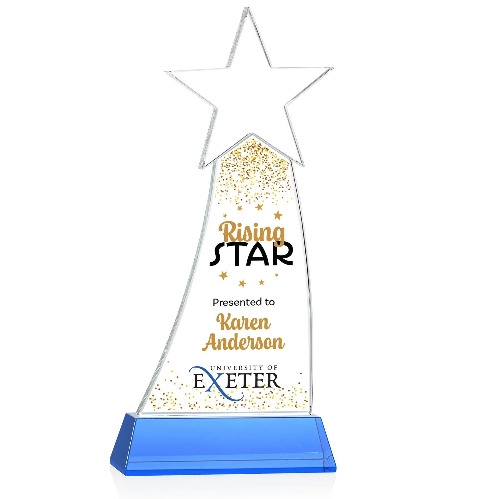 Customized Curved Optical Crystal Award With a Star-Topped Pinnacle for employee recognition