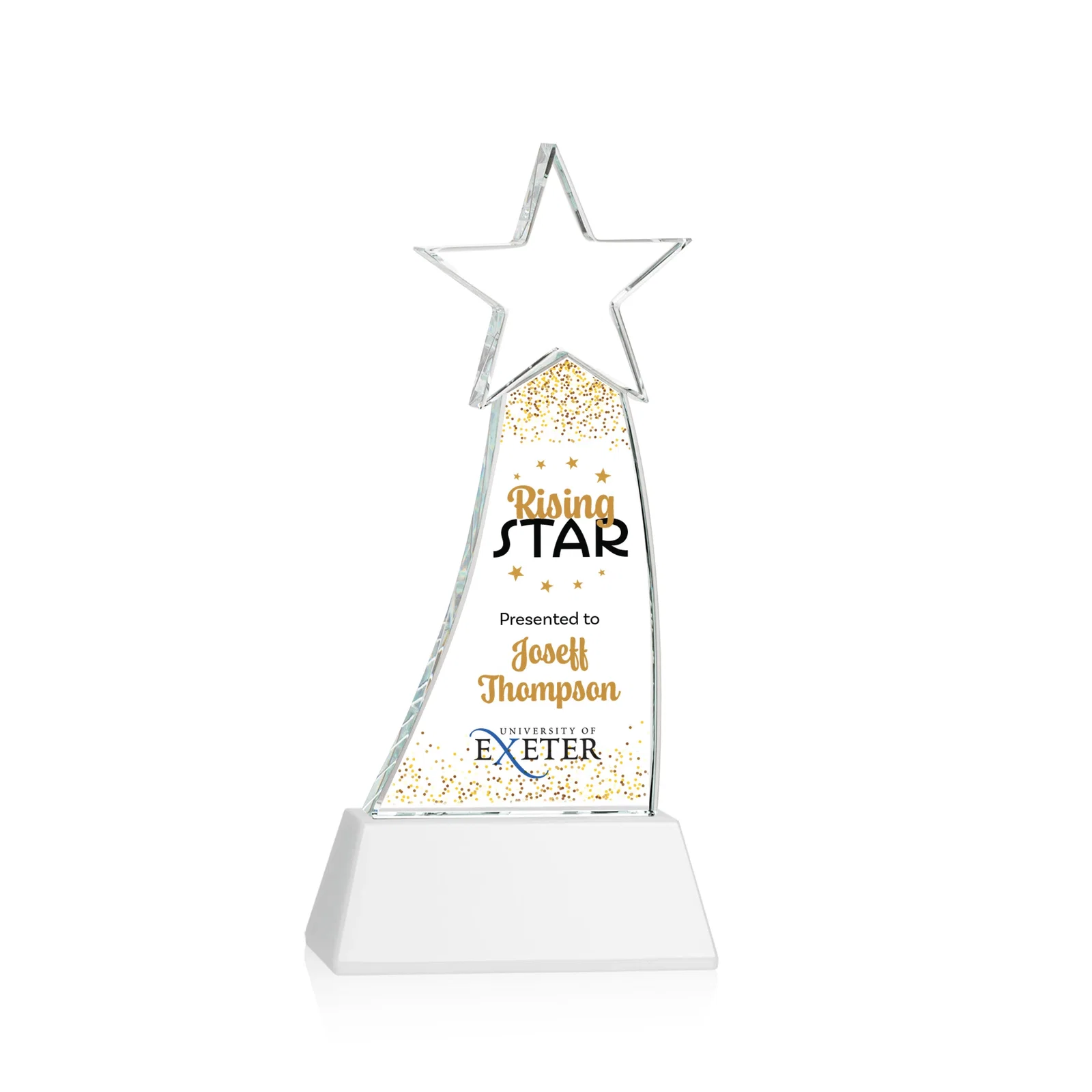 Customized Curved Optical Crystal Award With a Star-Topped Pinnacle for service anniversary gifts