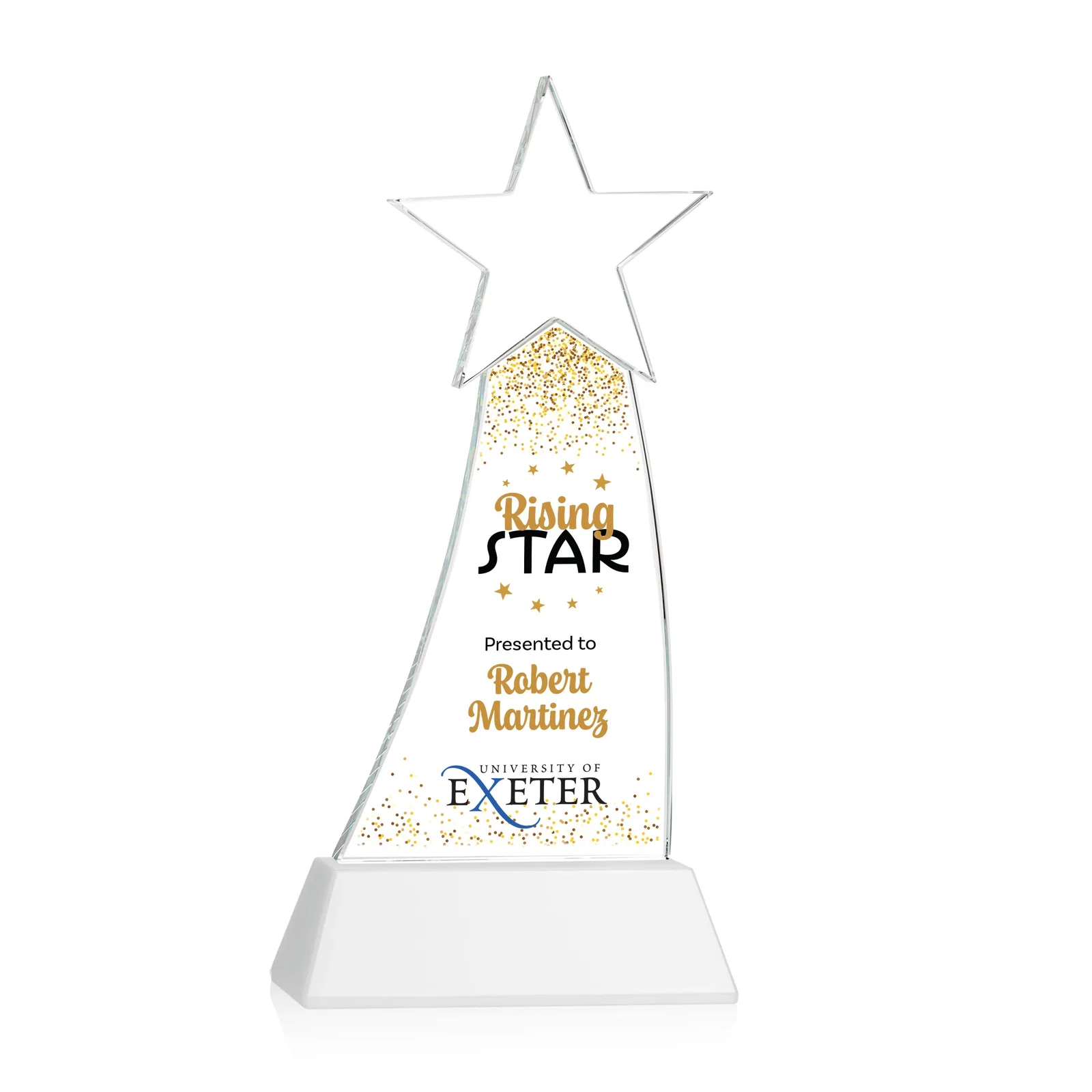 Customized Curved Optical Crystal Award With a Star-Topped Pinnacle for sales achievement awards