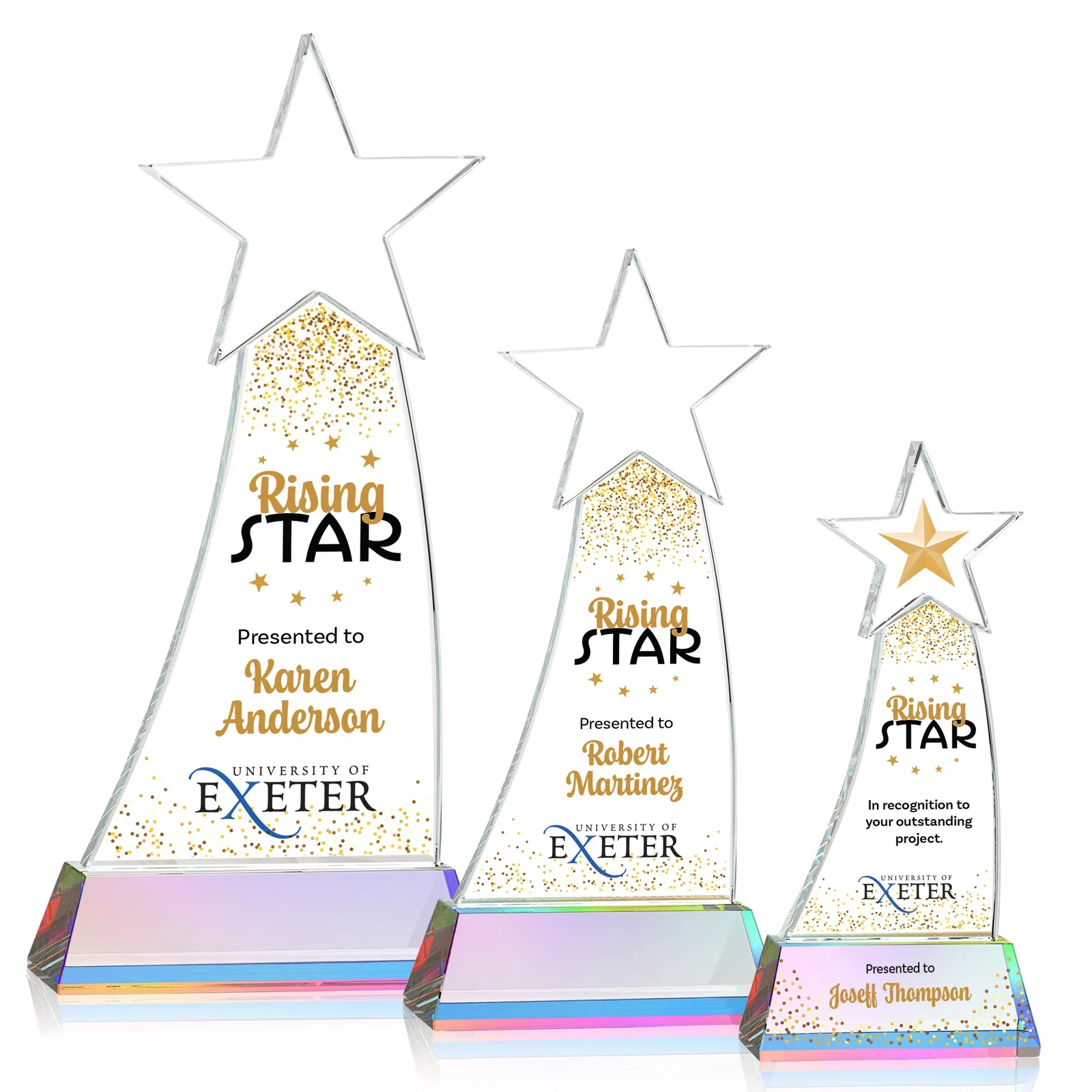 Customized Curved Optical Crystal Award With a Star-Topped Pinnacle for volunteer appreciation