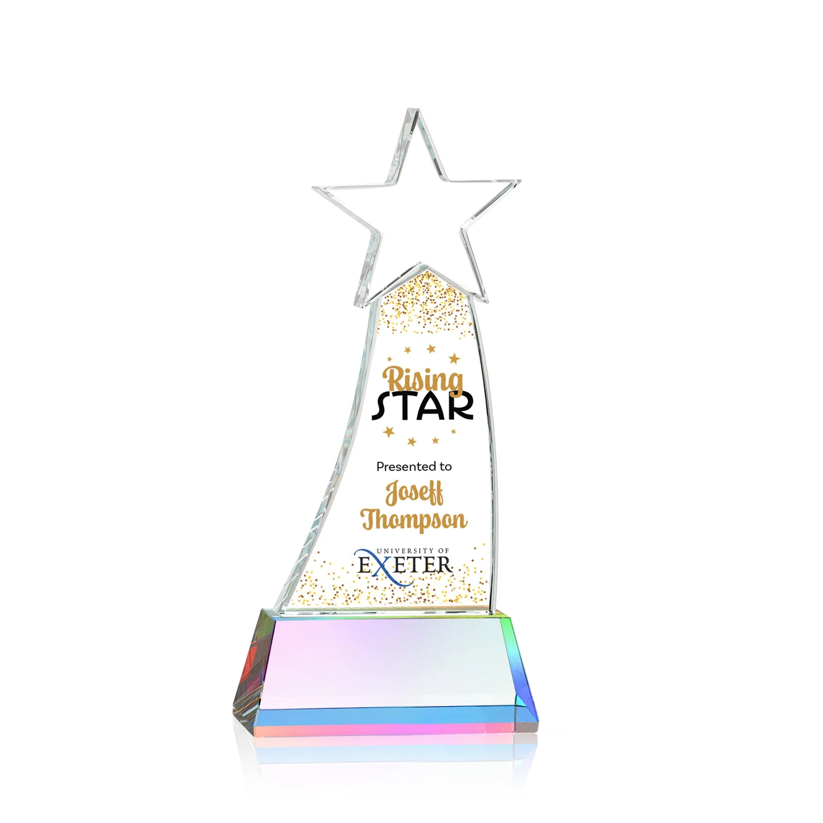 Customized Curved Optical Crystal Award With a Star-Topped Pinnacle for dealer and partner awards