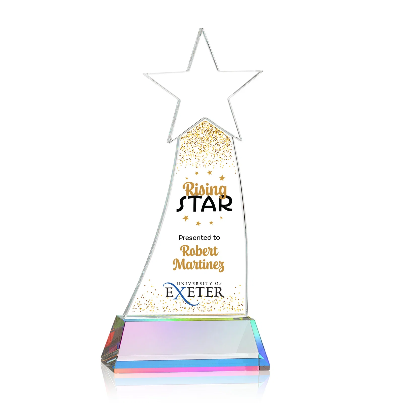 Customized Curved Optical Crystal Award With a Star-Topped Pinnacle for company anniversary events