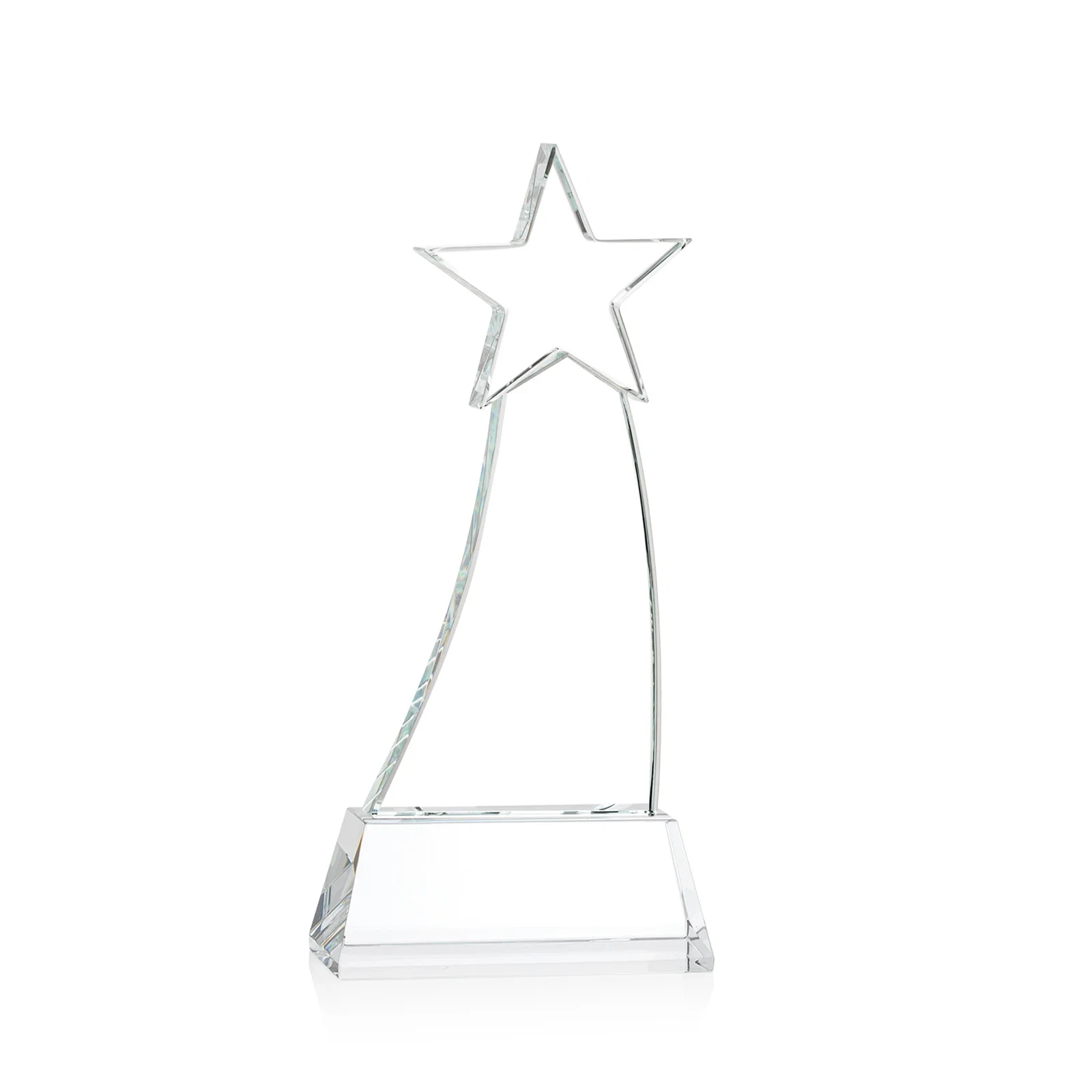 Custom engraved Curved Optical Crystal Award With a Star-Topped Pinnacle for corporate award ceremonies