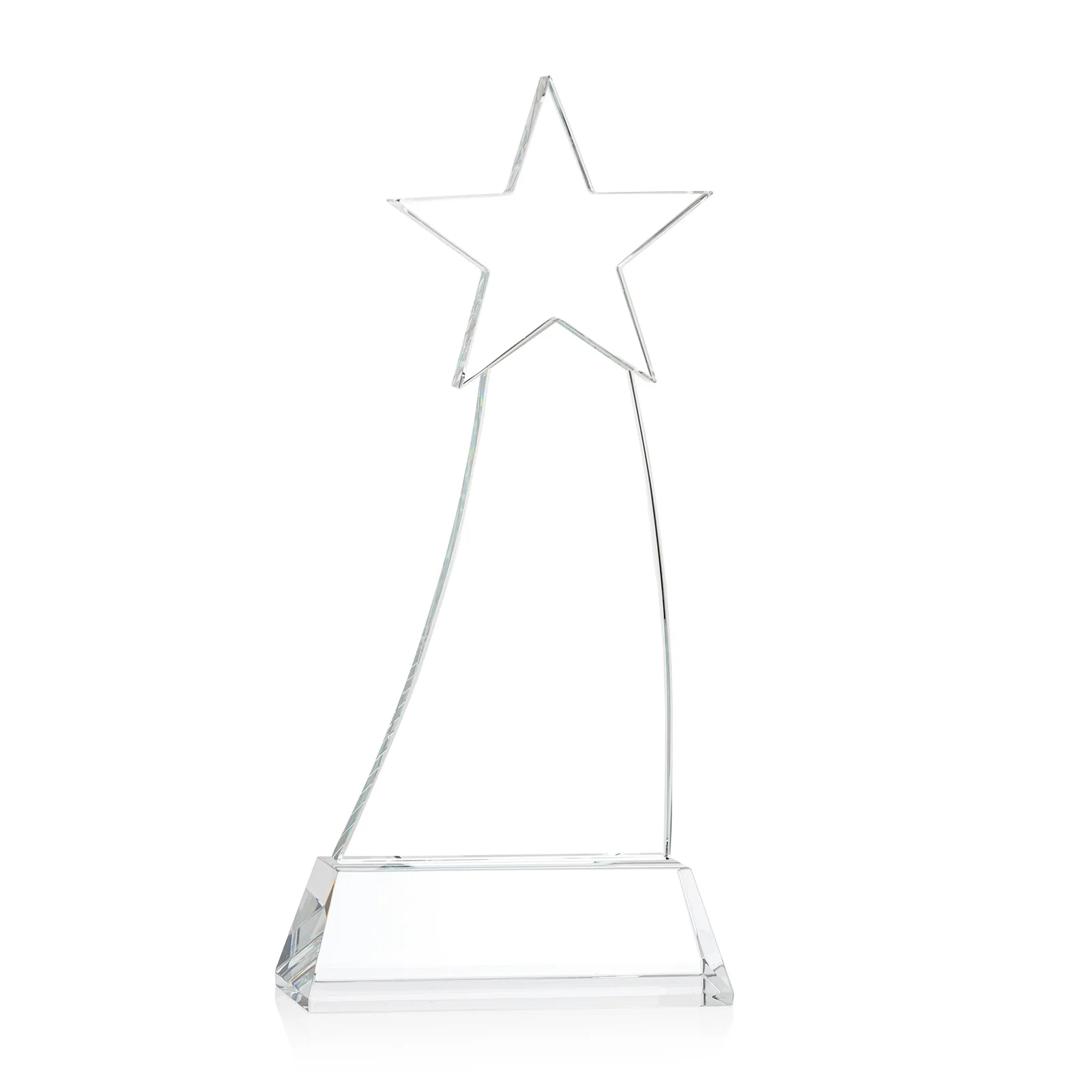 Custom engraved Curved Optical Crystal Award With a Star-Topped Pinnacle for service anniversary gifts