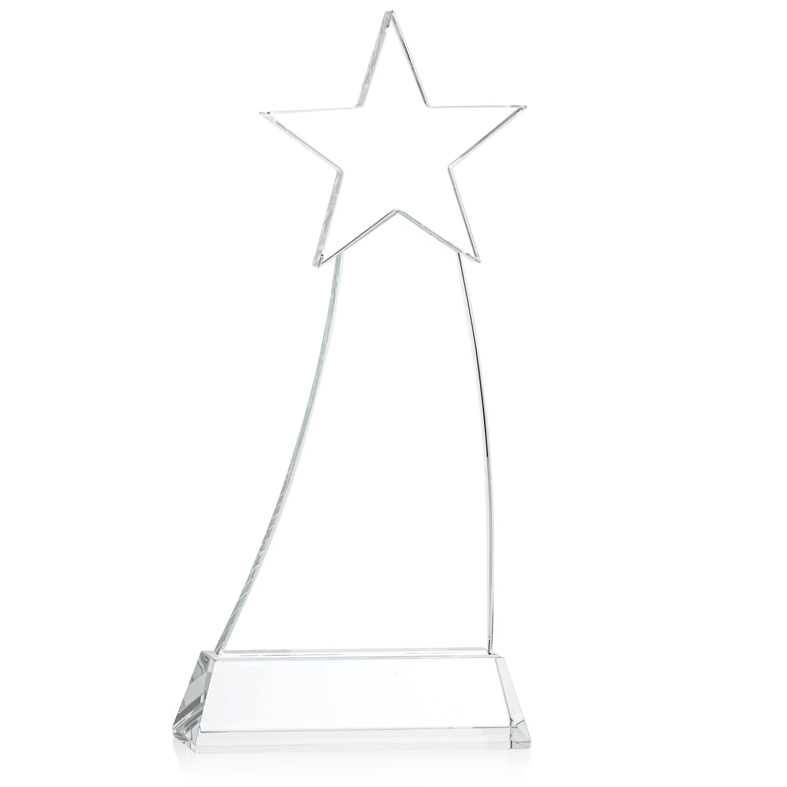 Custom engraved Curved Optical Crystal Award With a Star-Topped Pinnacle for sales achievement awards