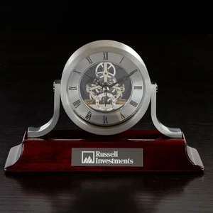 Mantel Skeleton Clock with Piano Finish Base, 8.5" x 5.5", Laser Engraved