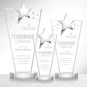 Starfire Crystal Award with Chrome or Gold Star on Oval Base