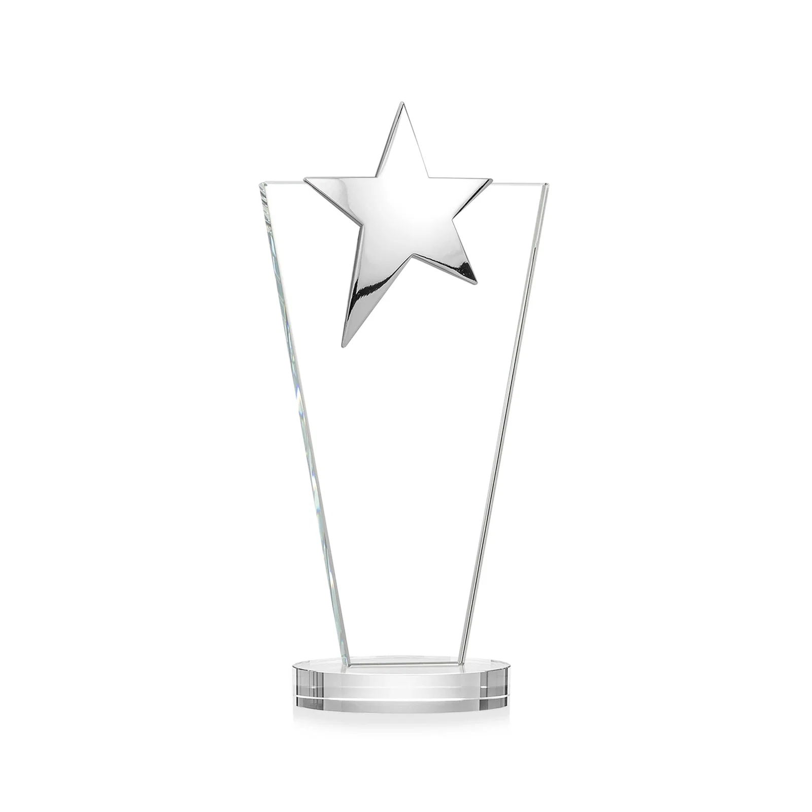 Branded Starfire Crystal Award with Chrome or Gold Star on Oval Base, with your logo for dealer and partner awards