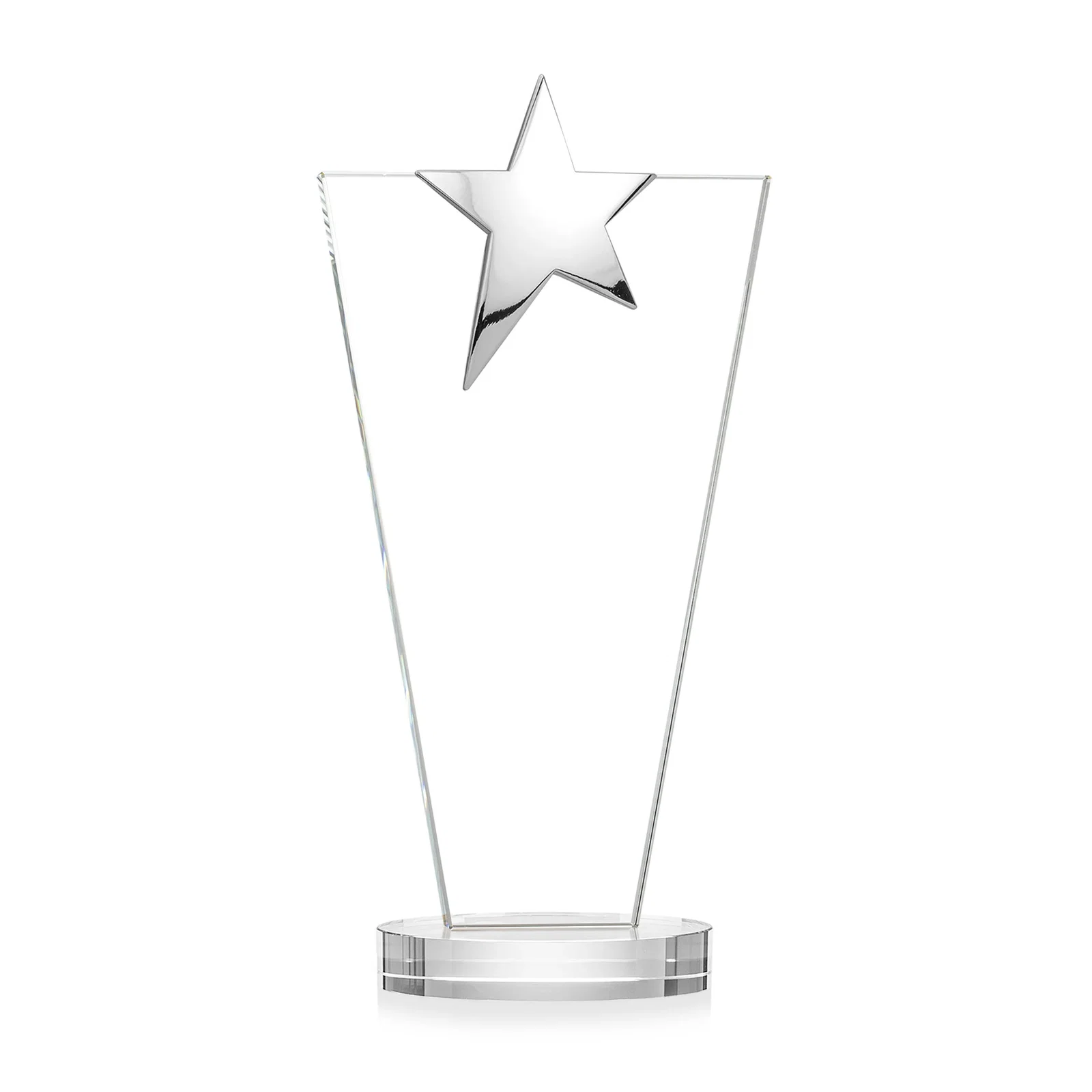 Branded Starfire Crystal Award with Chrome or Gold Star on Oval Base, with your logo for company anniversary events