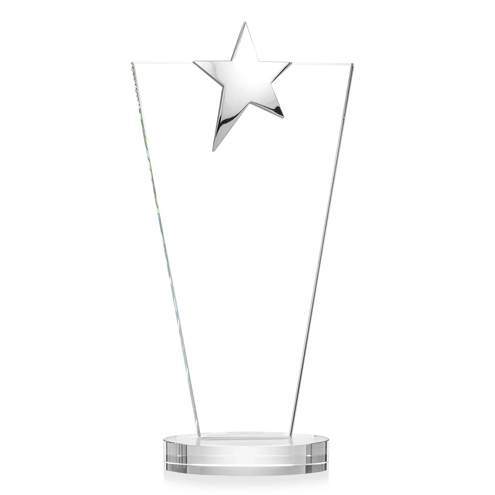 Custom printed Starfire Crystal Award with Chrome or Gold Star on Oval Base, with your logo for employee recognition