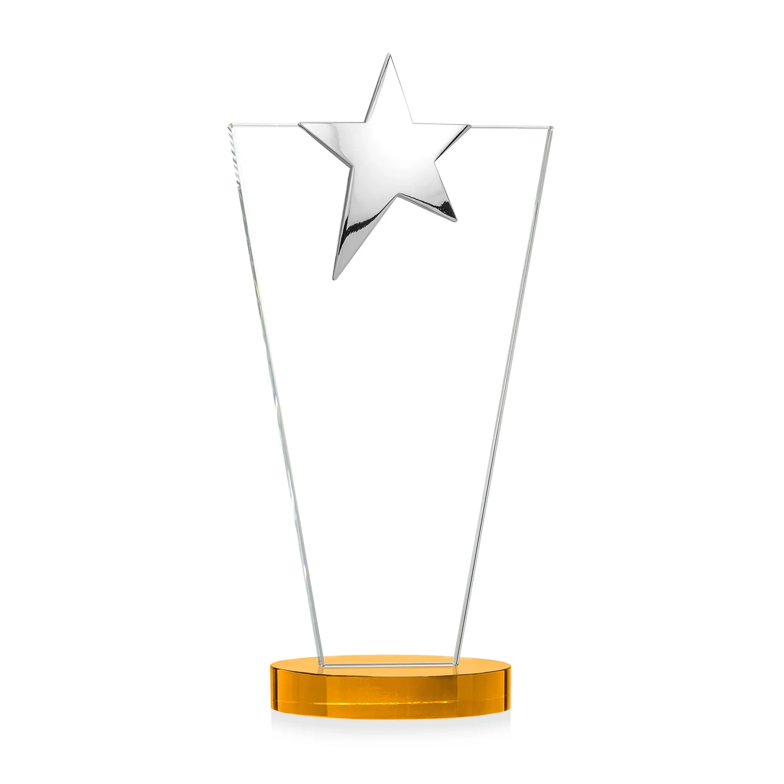 Custom printed Starfire Crystal Award with Chrome or Gold Star on Oval Base, with your logo for service anniversary gifts