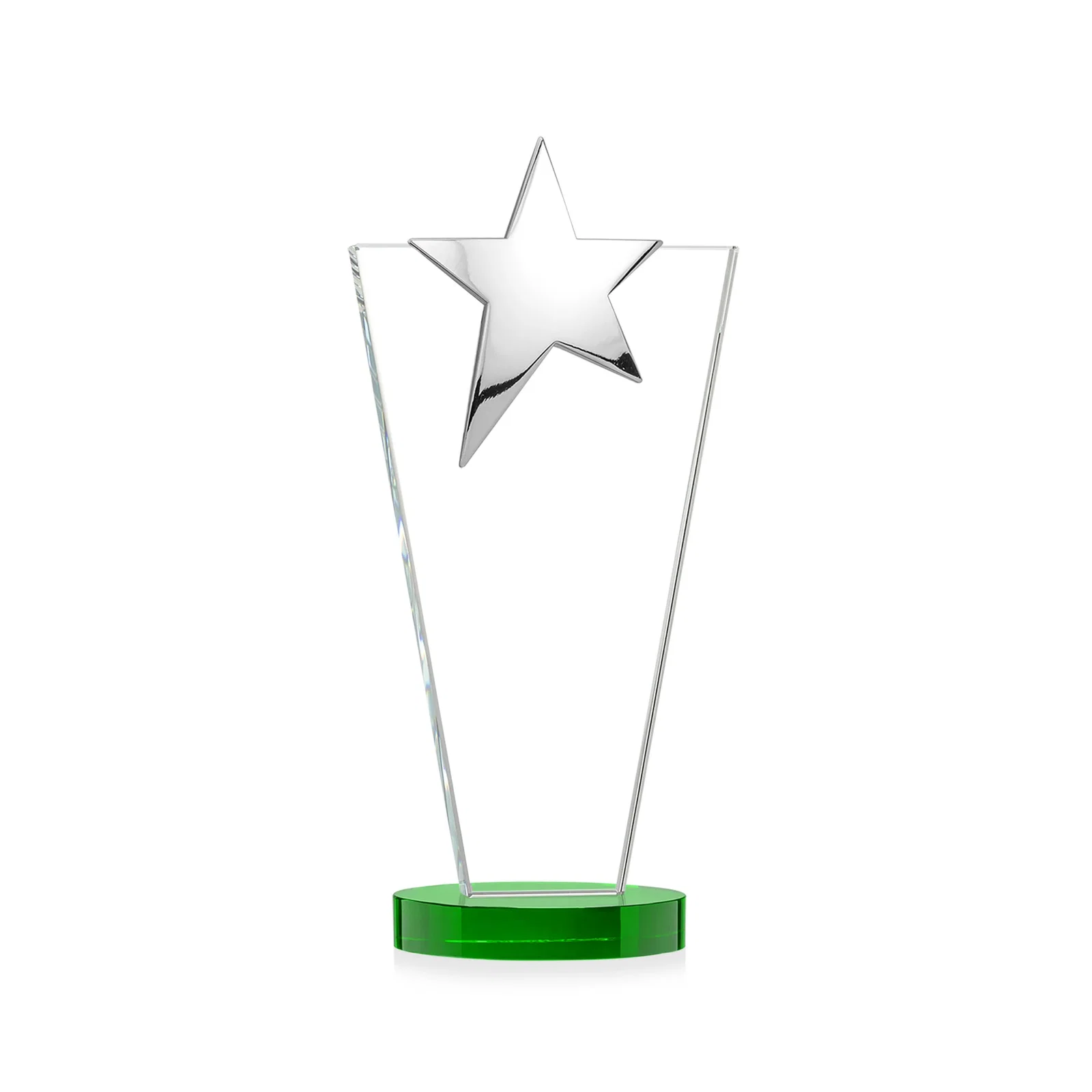 Custom printed Starfire Crystal Award with Chrome or Gold Star on Oval Base, with your logo for retirement presentations