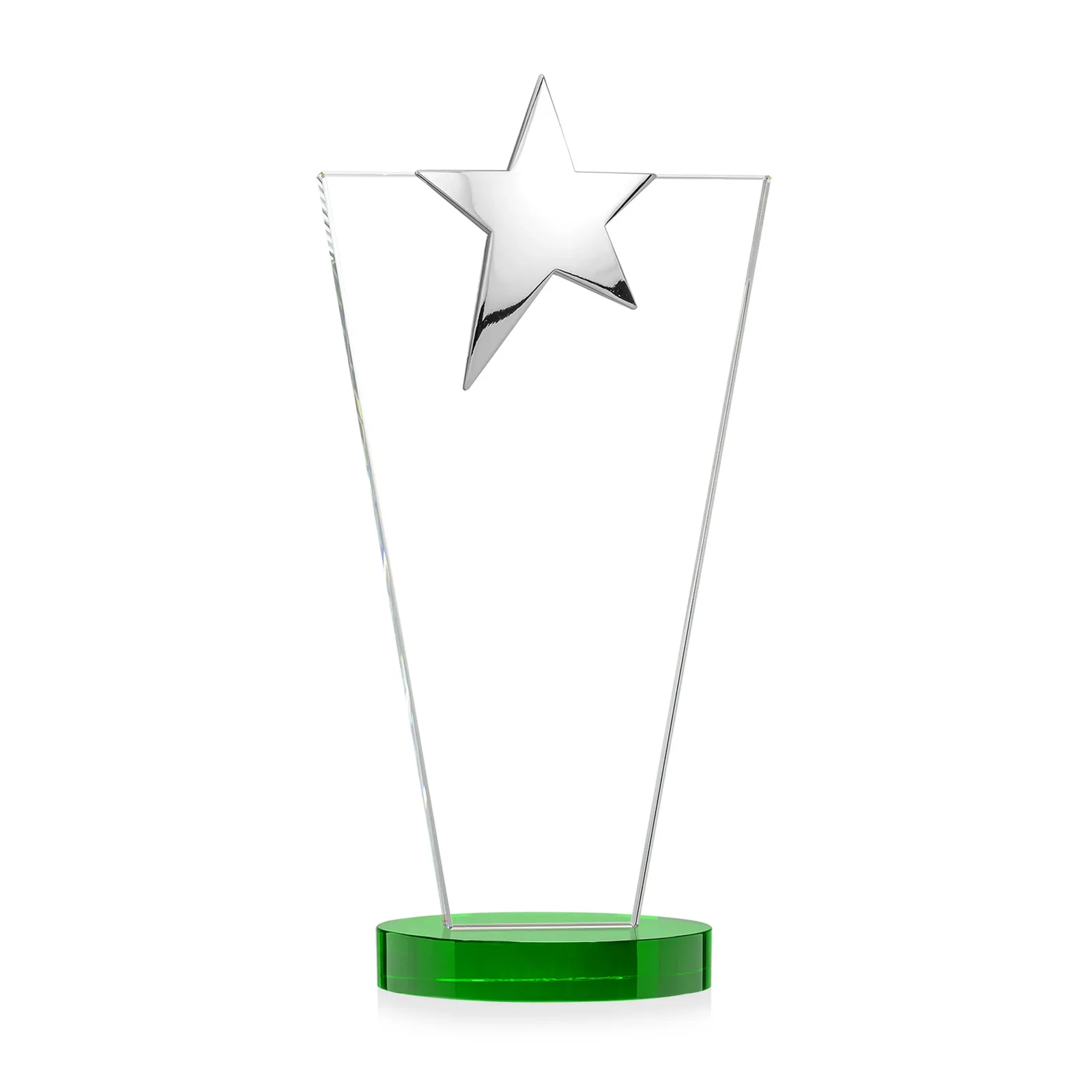 Custom printed Starfire Crystal Award with Chrome or Gold Star on Oval Base, with your logo for team milestone celebrations