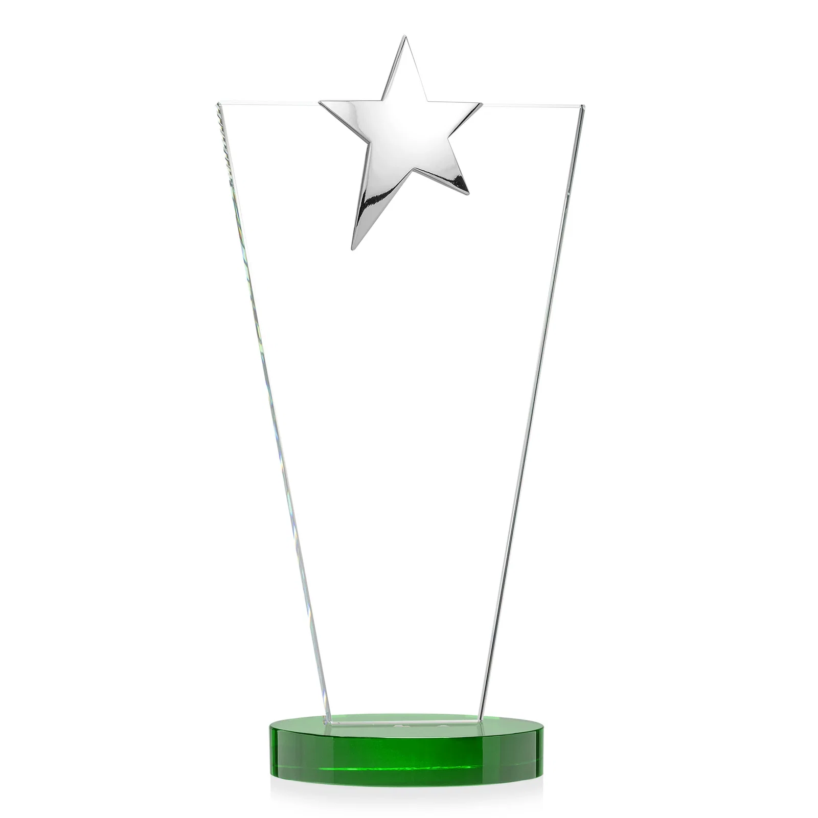 Custom printed Starfire Crystal Award with Chrome or Gold Star on Oval Base, with your logo for donor appreciation