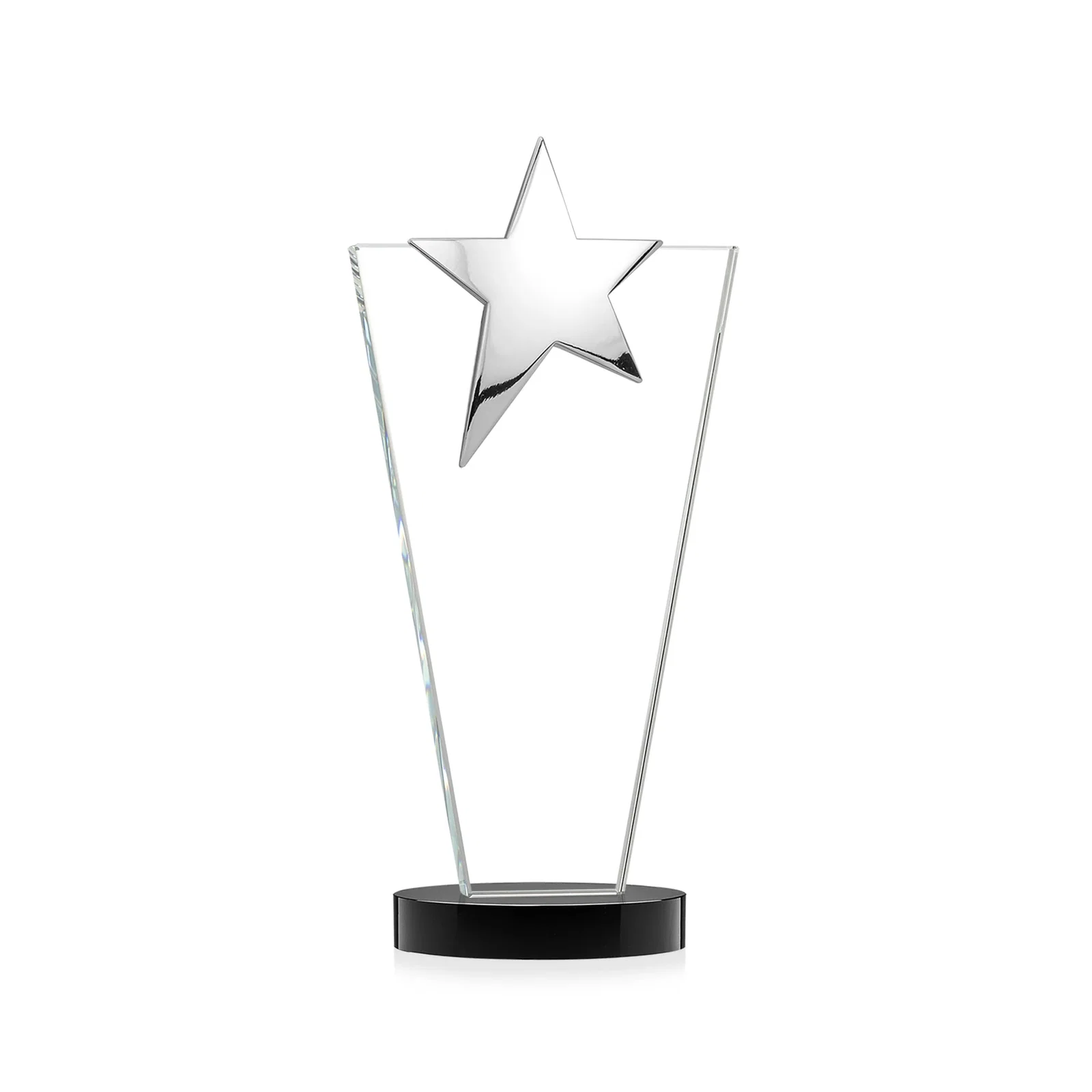 Custom printed Starfire Crystal Award with Chrome or Gold Star on Oval Base, with your logo for graduation ceremonies
