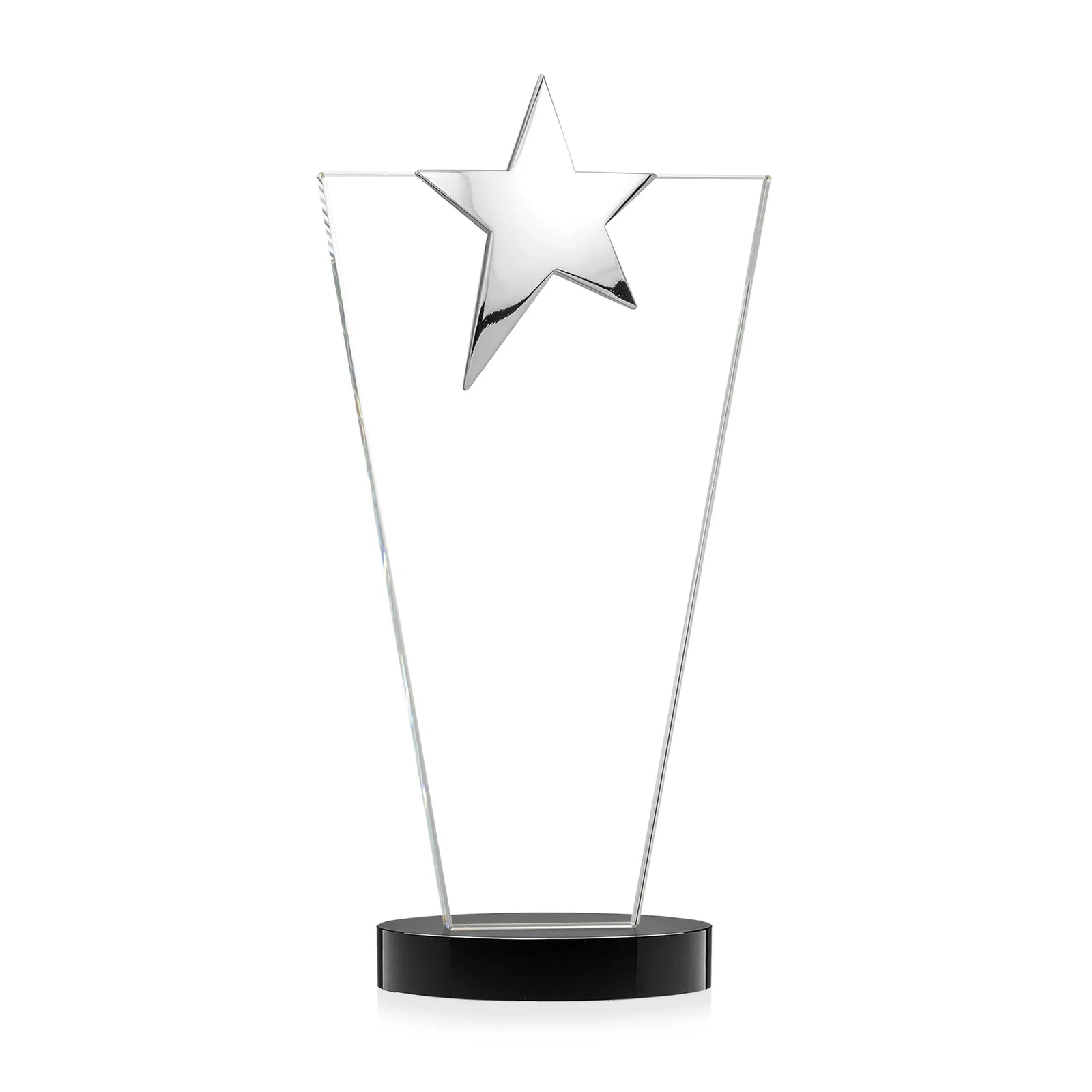 Custom printed Starfire Crystal Award with Chrome or Gold Star on Oval Base, with your logo for safety achievement programs