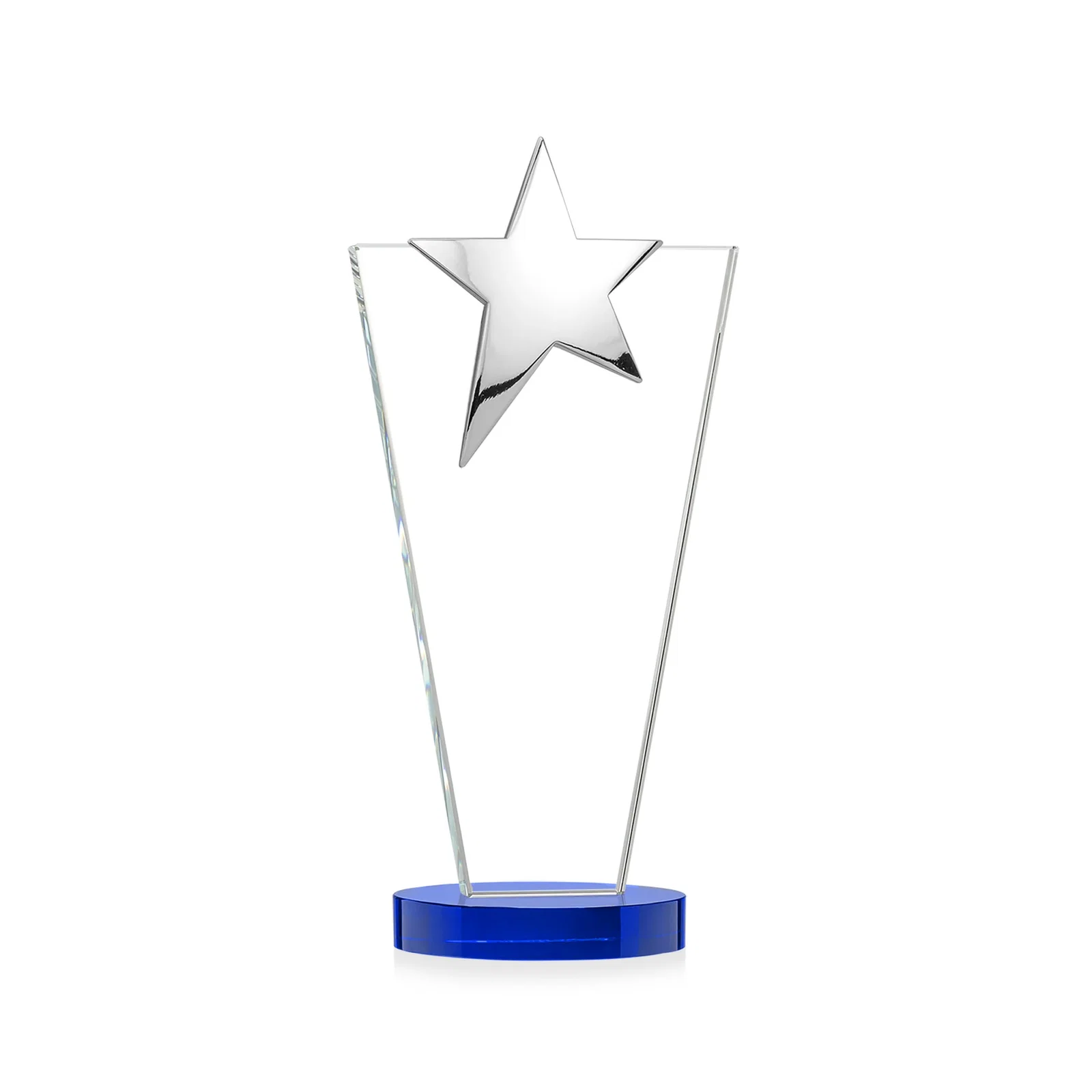 Custom printed Starfire Crystal Award with Chrome or Gold Star on Oval Base, with your logo for dealer and partner awards