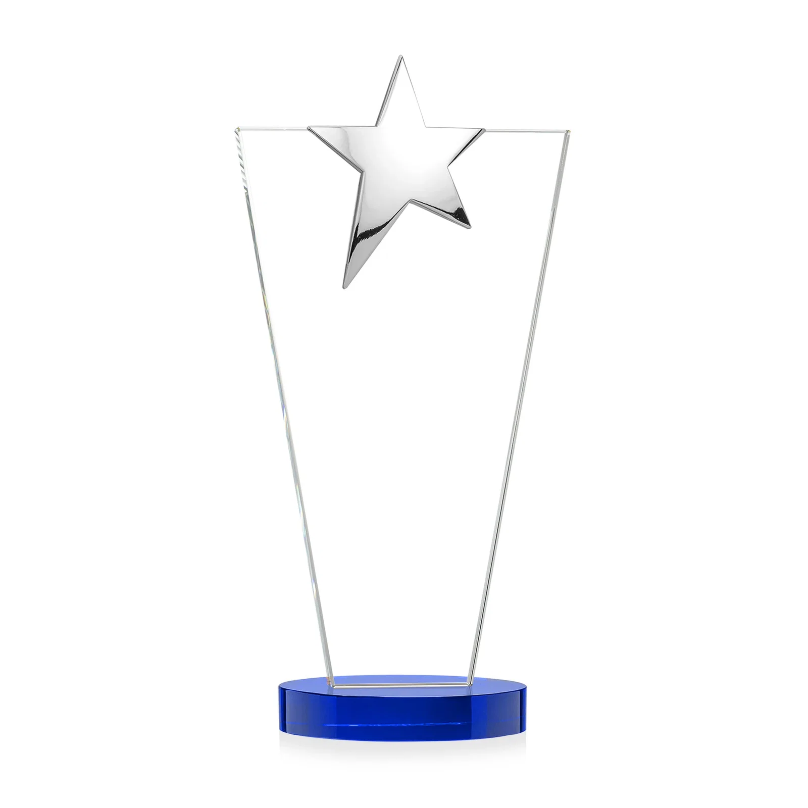 Custom printed Starfire Crystal Award with Chrome or Gold Star on Oval Base, with your logo for company anniversary events