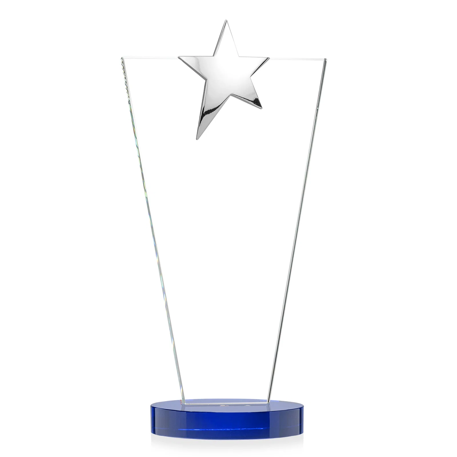 Customized Starfire Crystal Award with Chrome or Gold Star on Oval Base, with your logo for employee recognition