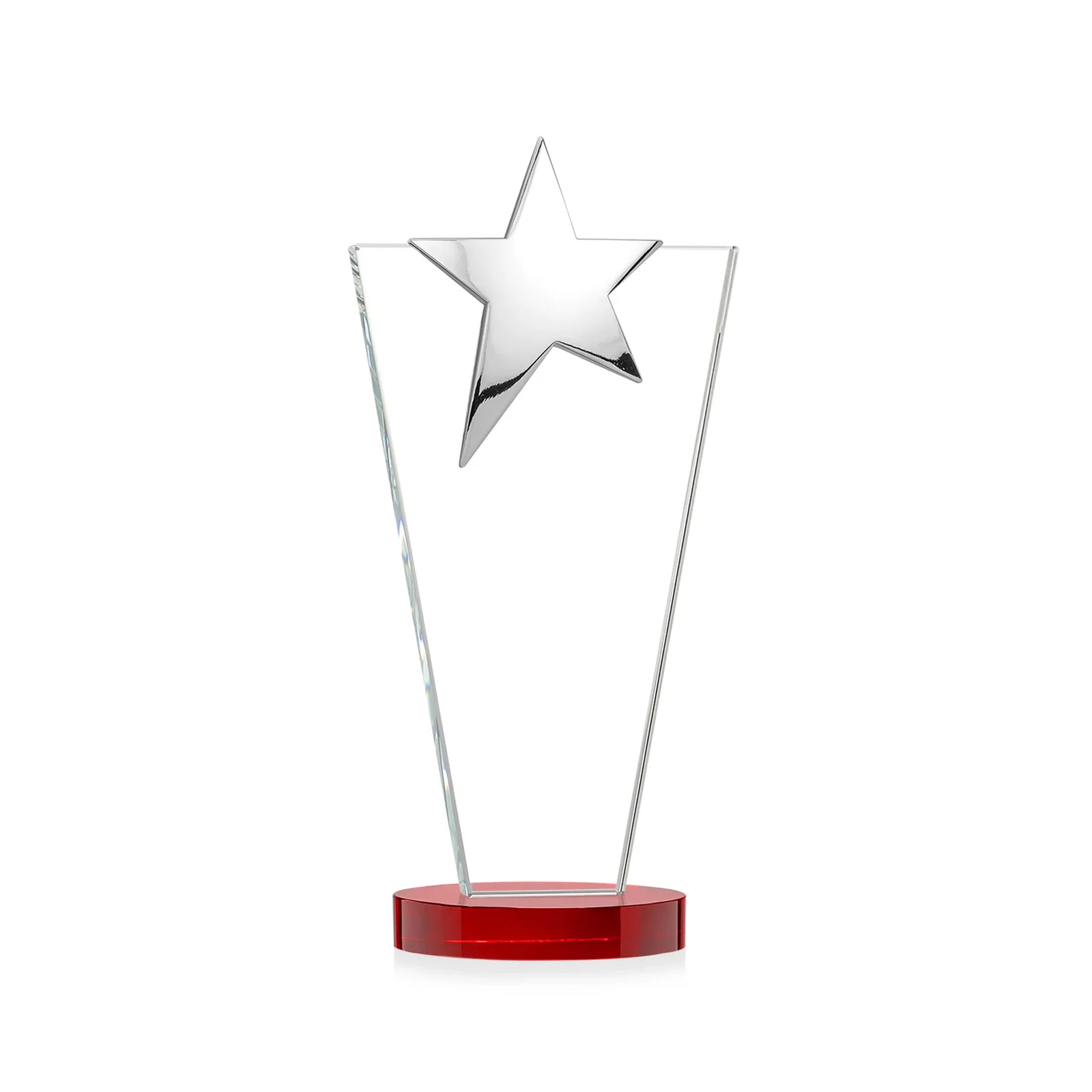 Customized Starfire Crystal Award with Chrome or Gold Star on Oval Base, with your logo for corporate award ceremonies