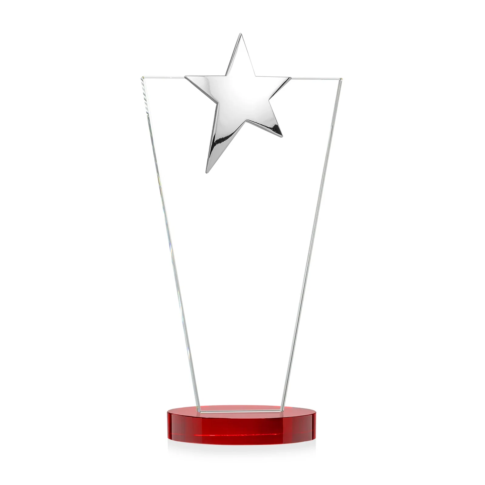 Customized Starfire Crystal Award with Chrome or Gold Star on Oval Base, with your logo for service anniversary gifts