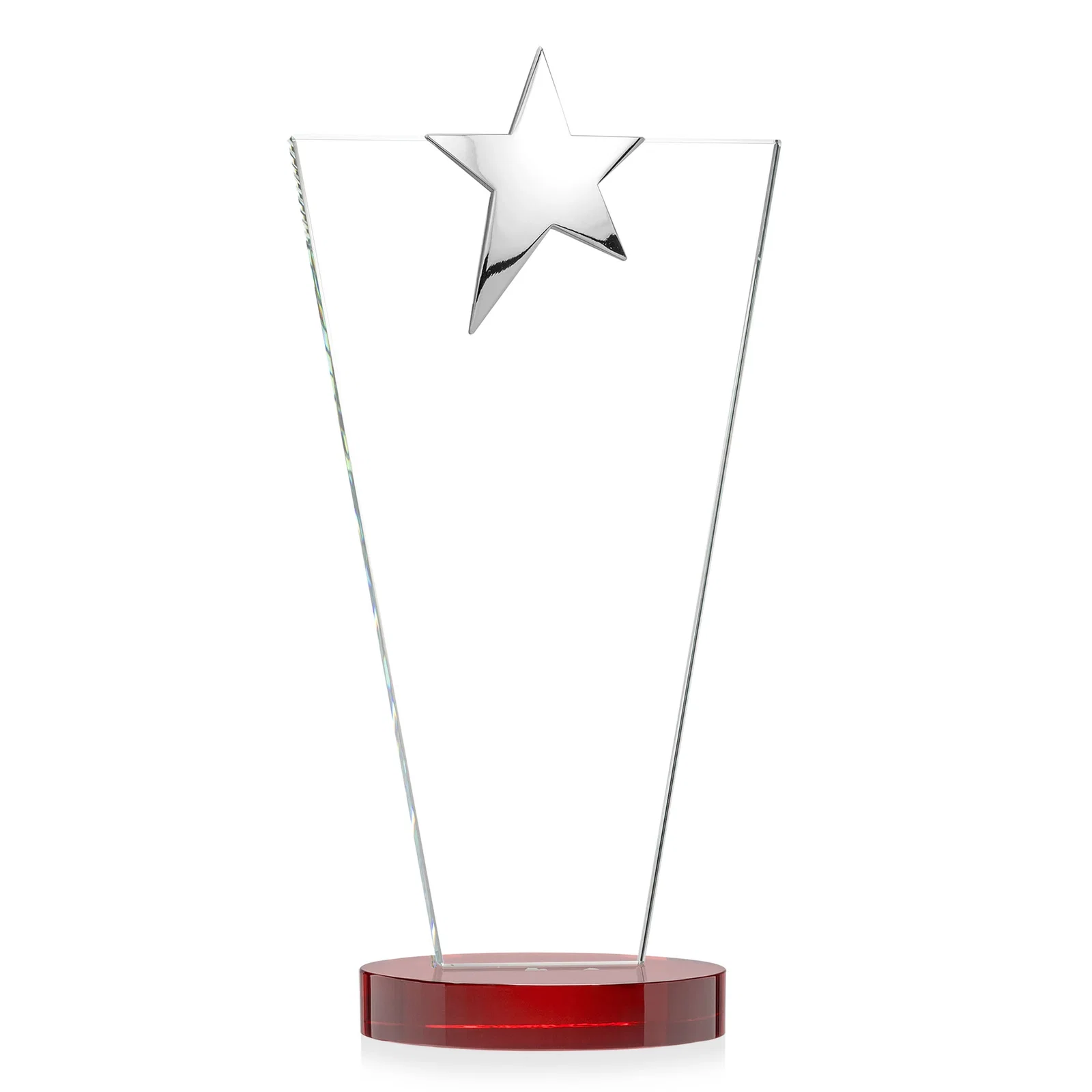 Customized Starfire Crystal Award with Chrome or Gold Star on Oval Base, with your logo for sales achievement awards