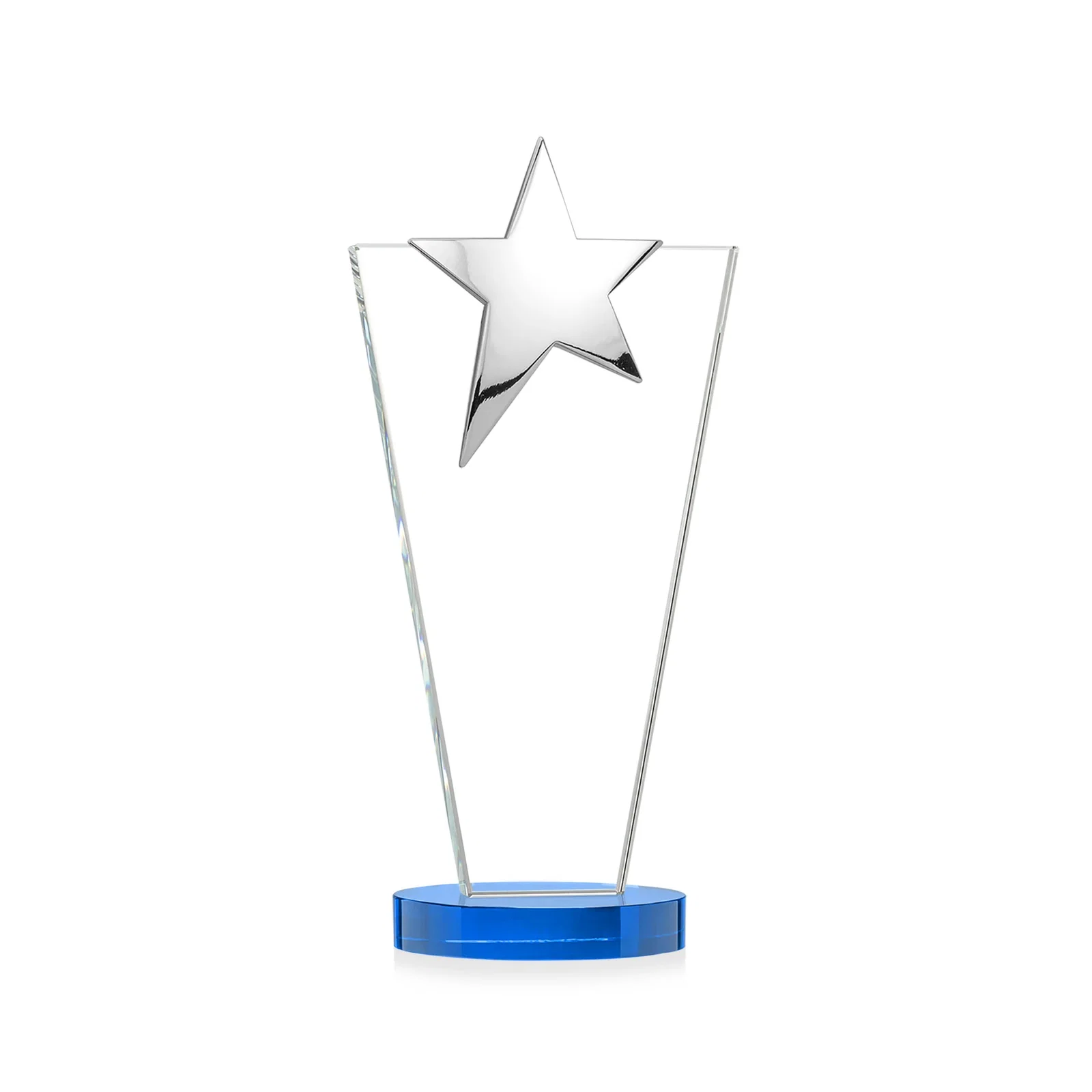 Customized Starfire Crystal Award with Chrome or Gold Star on Oval Base, with your logo for retirement presentations