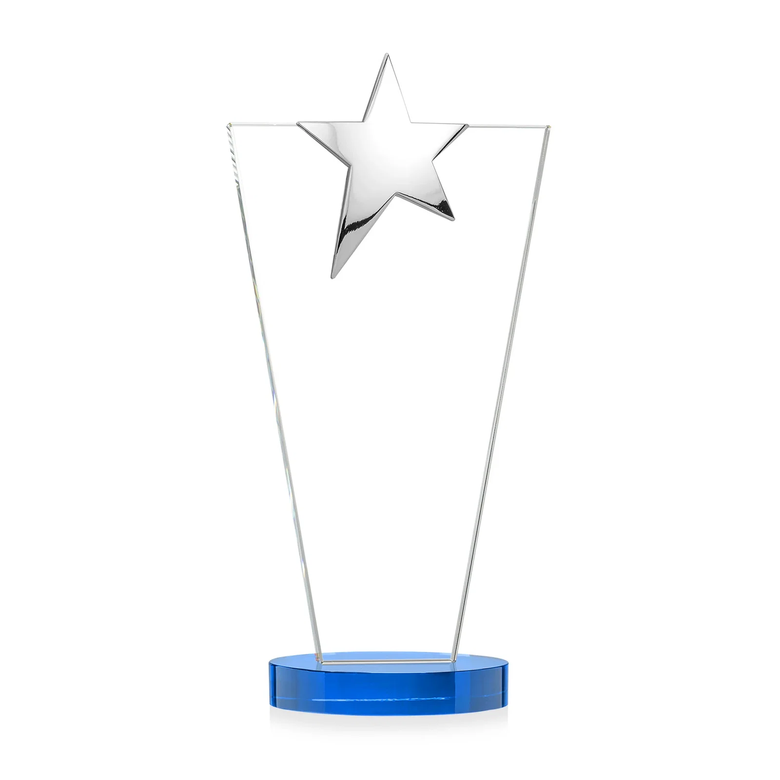 Customized Starfire Crystal Award with Chrome or Gold Star on Oval Base, with your logo for team milestone celebrations