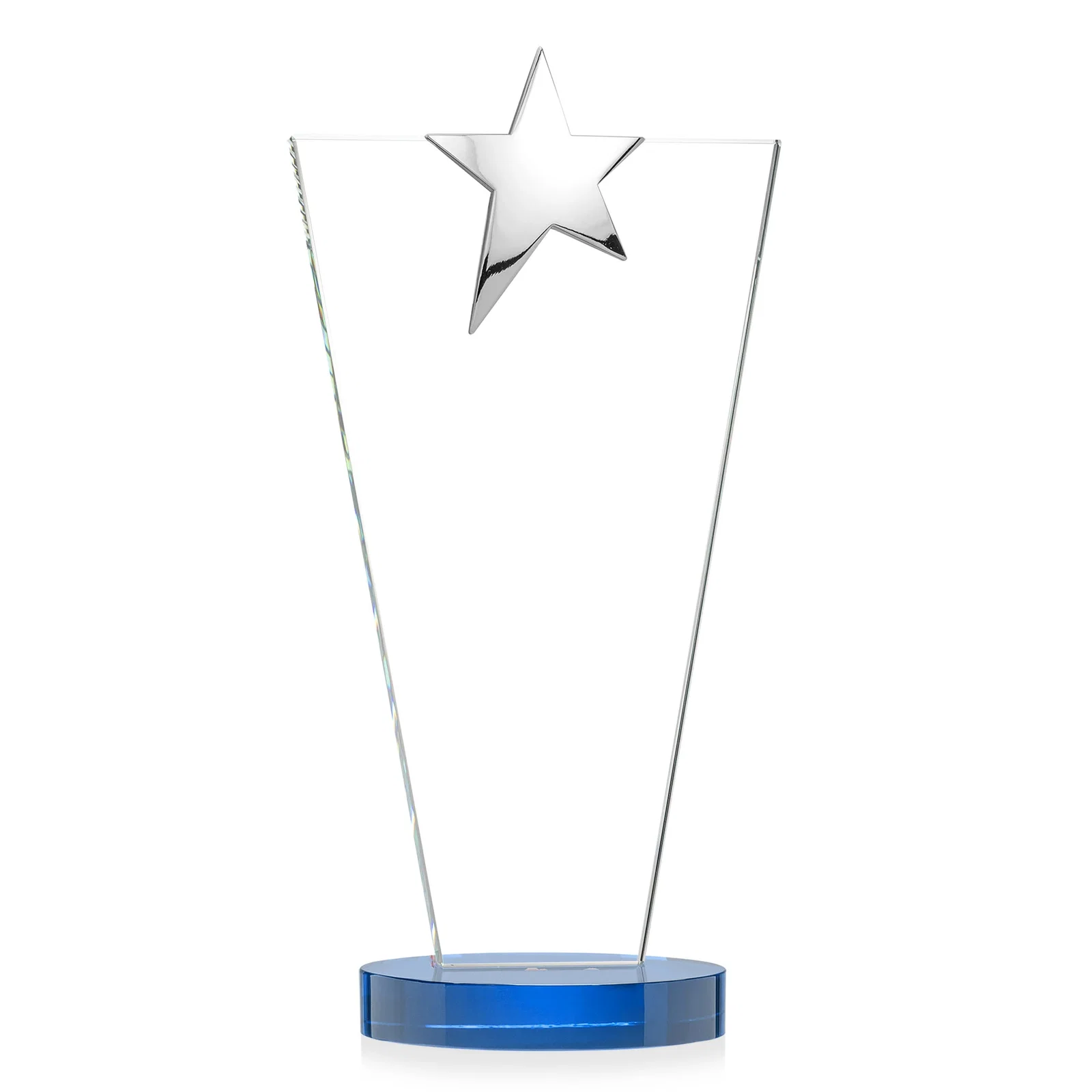 Customized Starfire Crystal Award with Chrome or Gold Star on Oval Base, with your logo for donor appreciation