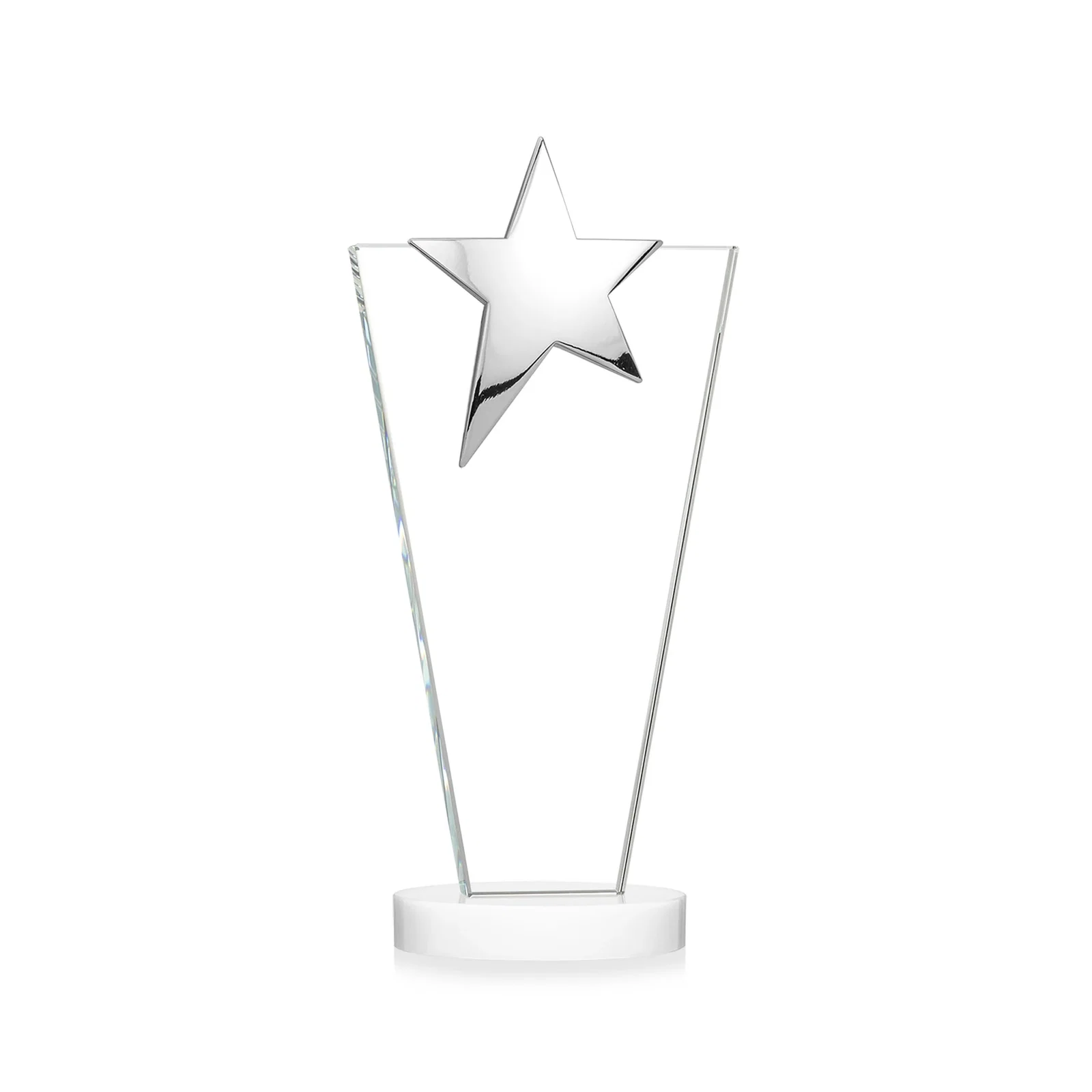 Customized Starfire Crystal Award with Chrome or Gold Star on Oval Base, with your logo for graduation ceremonies