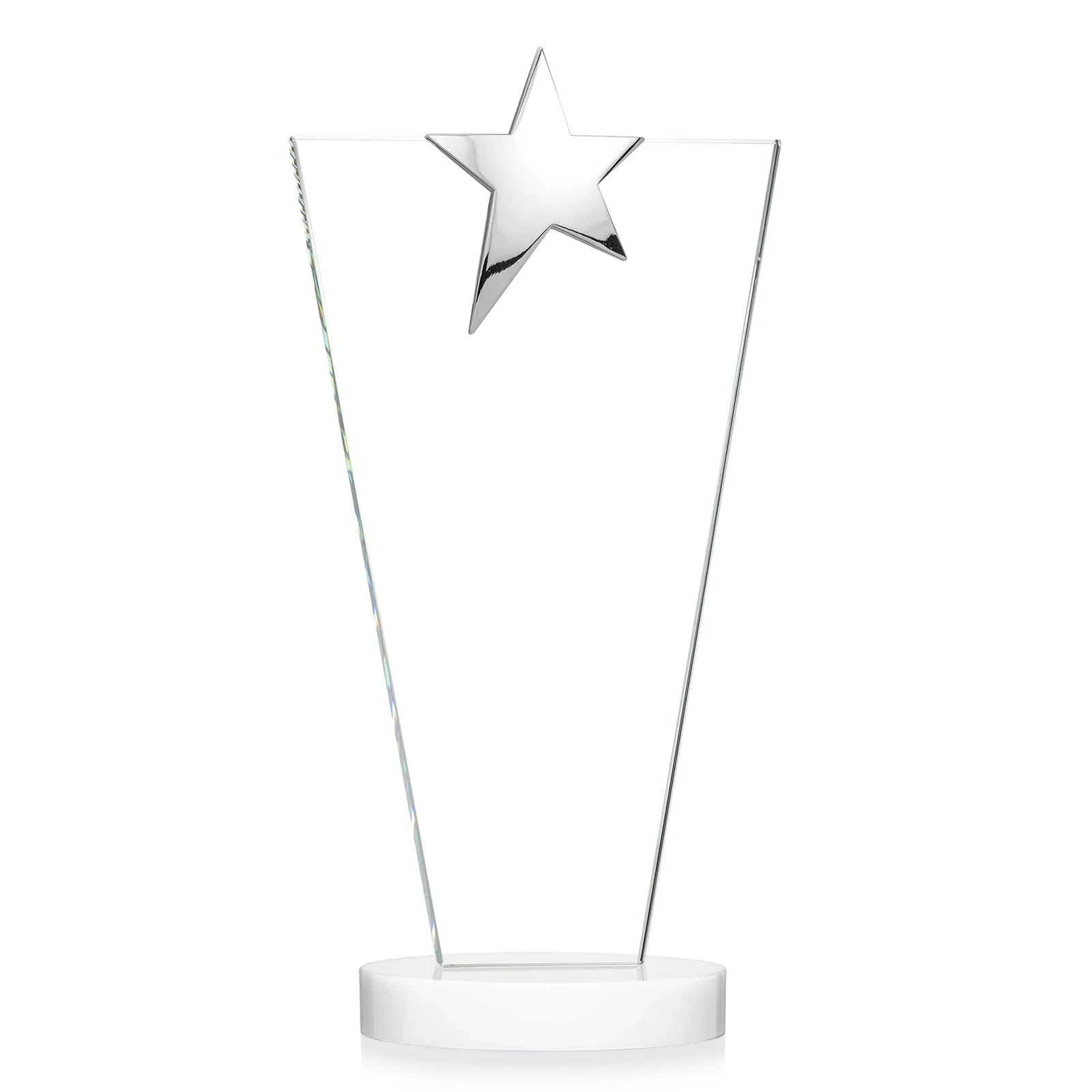 Customized Starfire Crystal Award with Chrome or Gold Star on Oval Base, with your logo for volunteer appreciation