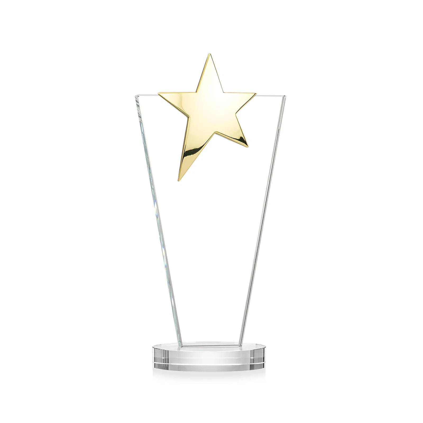 Customized Starfire Crystal Award with Chrome or Gold Star on Oval Base, with your logo for dealer and partner awards