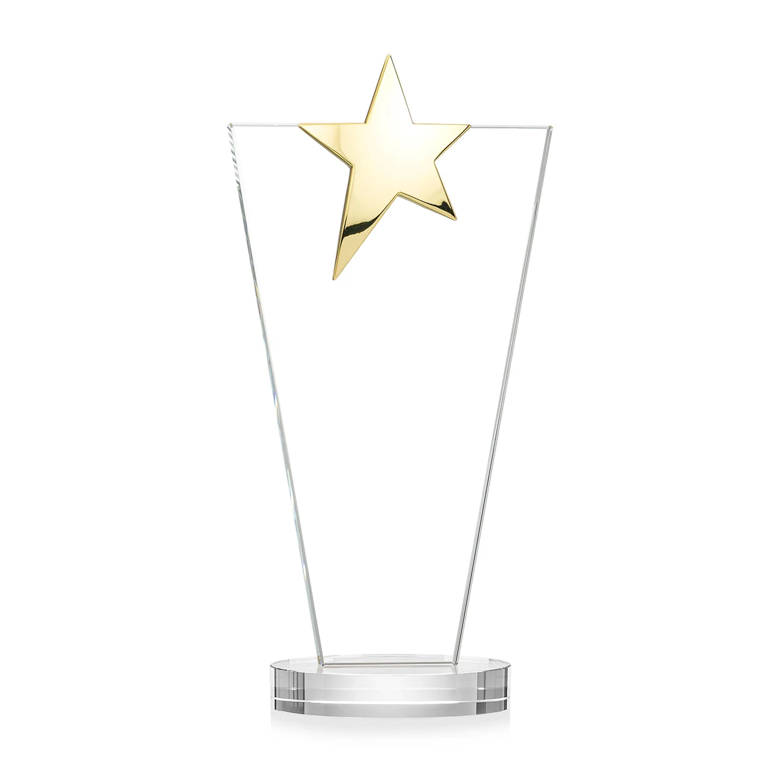 Customized Starfire Crystal Award with Chrome or Gold Star on Oval Base, with your logo for company anniversary events