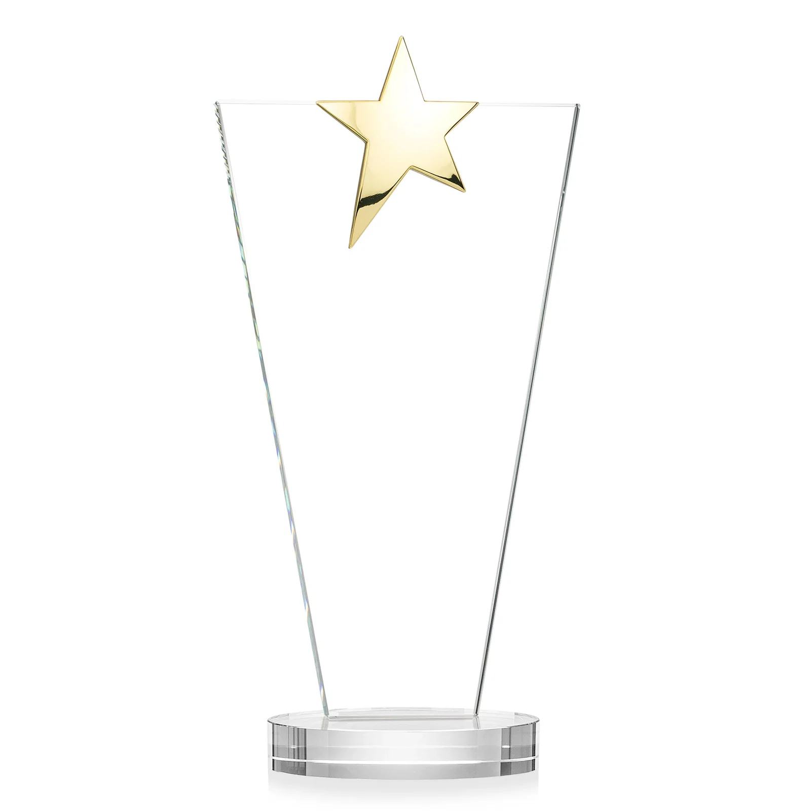 Custom engraved Starfire Crystal Award with Chrome or Gold Star on Oval Base, with your logo for employee recognition