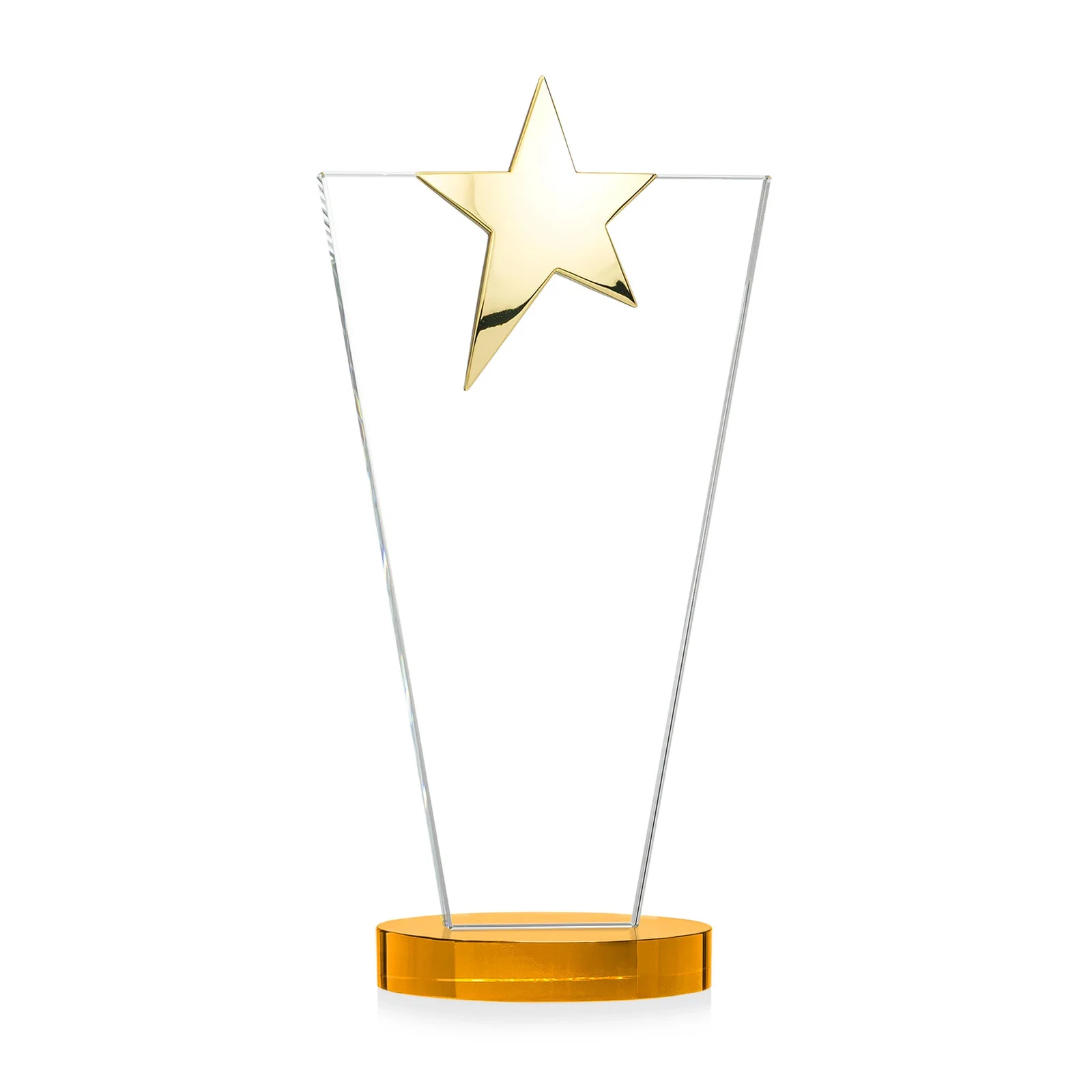 Custom engraved Starfire Crystal Award with Chrome or Gold Star on Oval Base, with your logo for service anniversary gifts