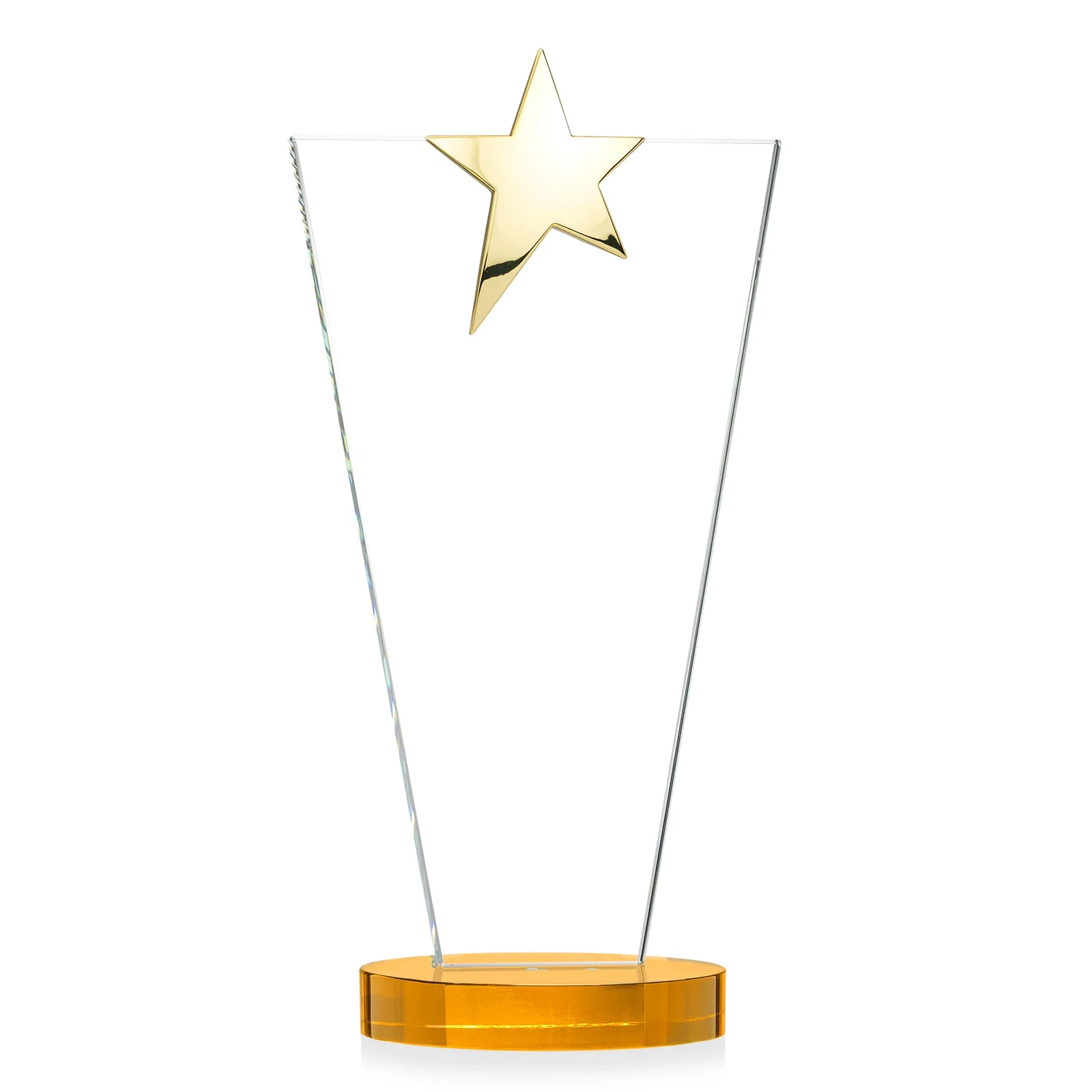 Custom engraved Starfire Crystal Award with Chrome or Gold Star on Oval Base, with your logo for sales achievement awards