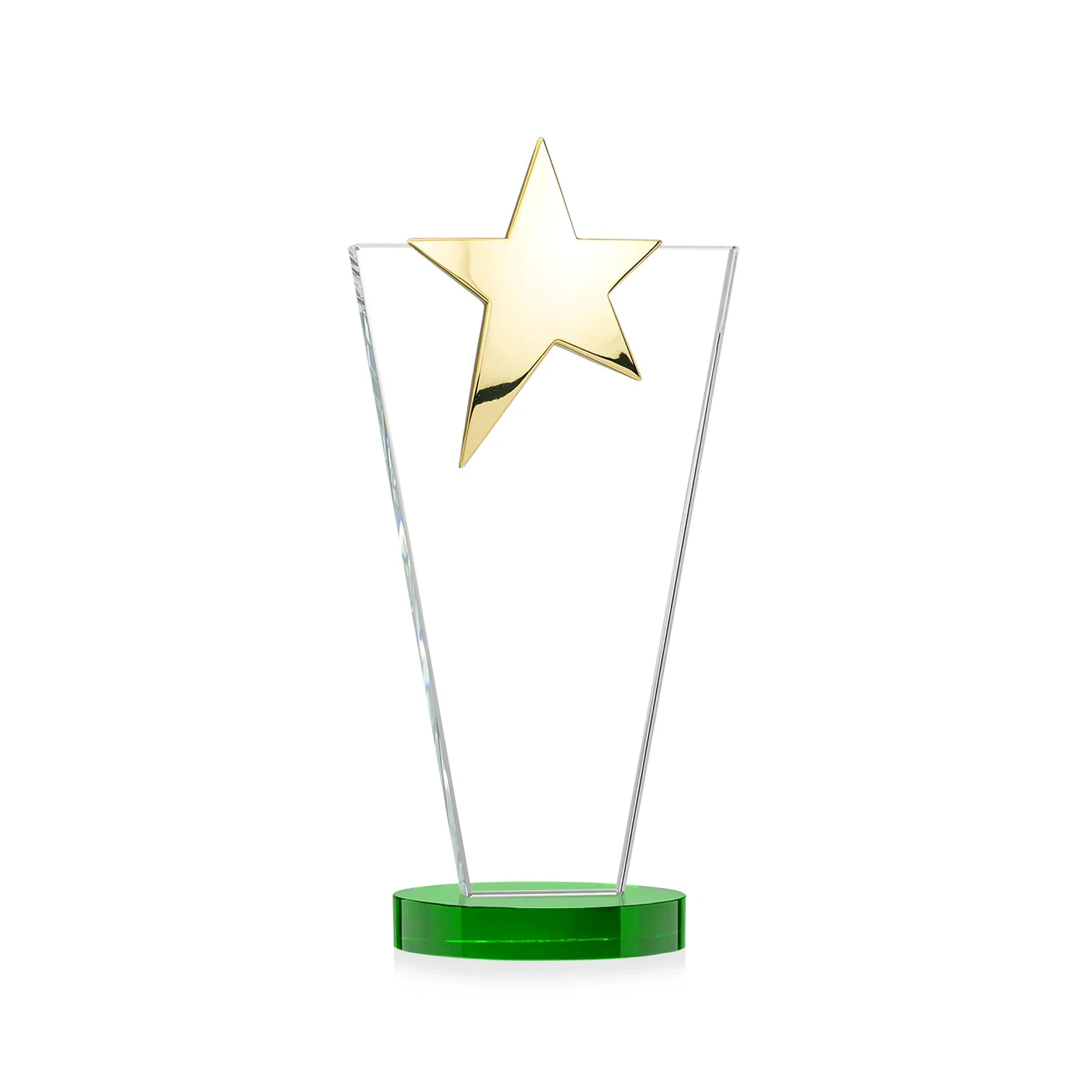 Custom engraved Starfire Crystal Award with Chrome or Gold Star on Oval Base, with your logo for retirement presentations