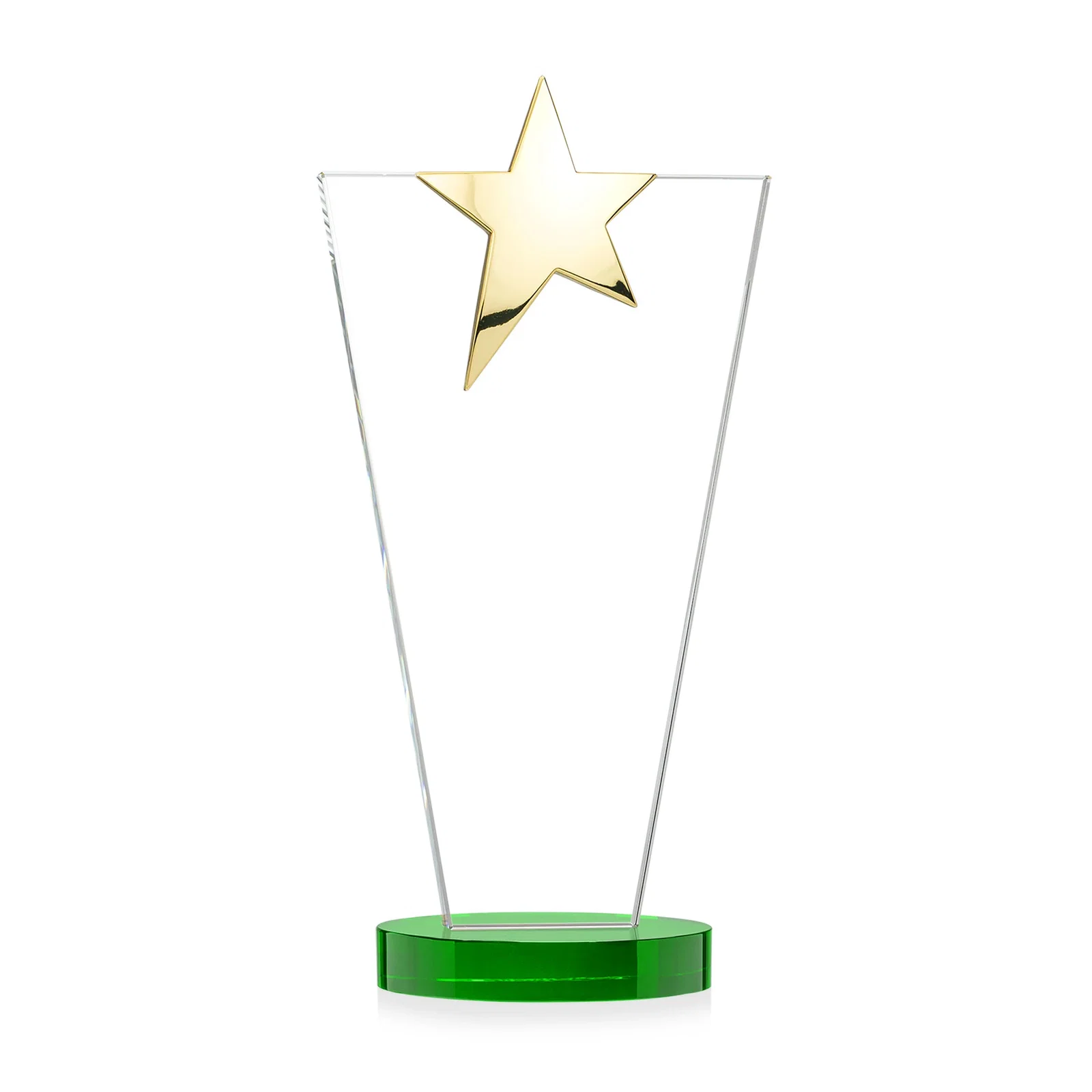 Custom engraved Starfire Crystal Award with Chrome or Gold Star on Oval Base, with your logo for team milestone celebrations