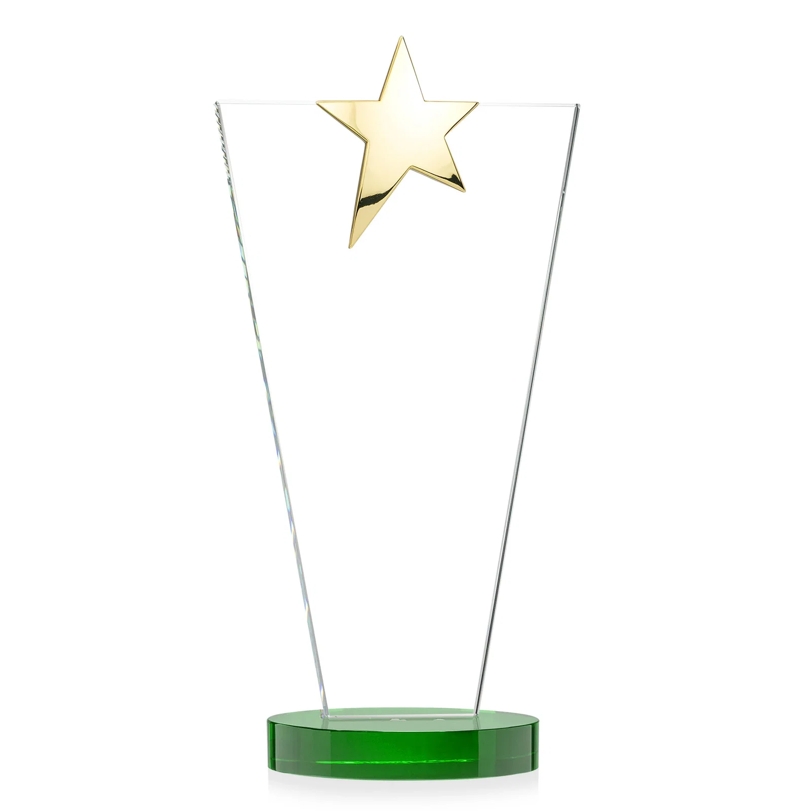 Custom engraved Starfire Crystal Award with Chrome or Gold Star on Oval Base, with your logo for donor appreciation