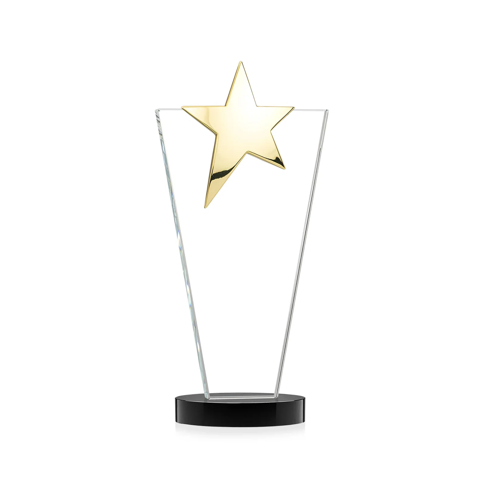 Custom engraved Starfire Crystal Award with Chrome or Gold Star on Oval Base, with your logo for graduation ceremonies