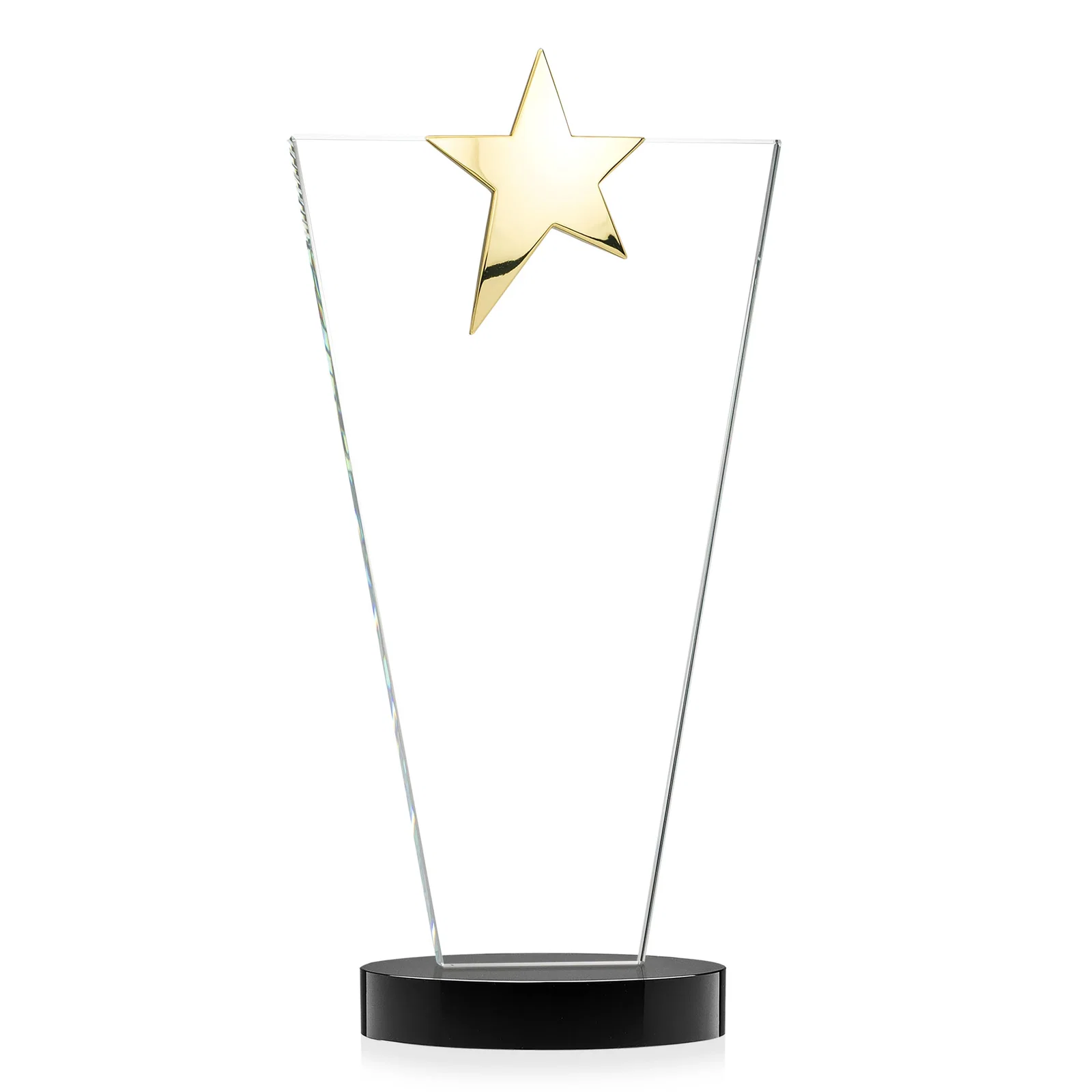 Custom engraved Starfire Crystal Award with Chrome or Gold Star on Oval Base, with your logo for volunteer appreciation