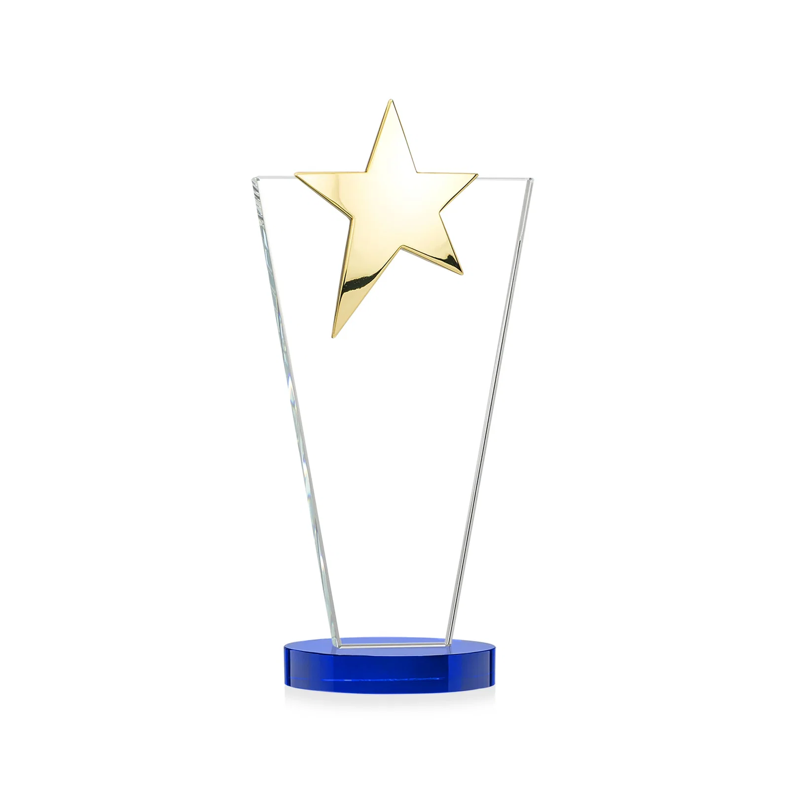 Custom engraved Starfire Crystal Award with Chrome or Gold Star on Oval Base, with your logo for dealer and partner awards
