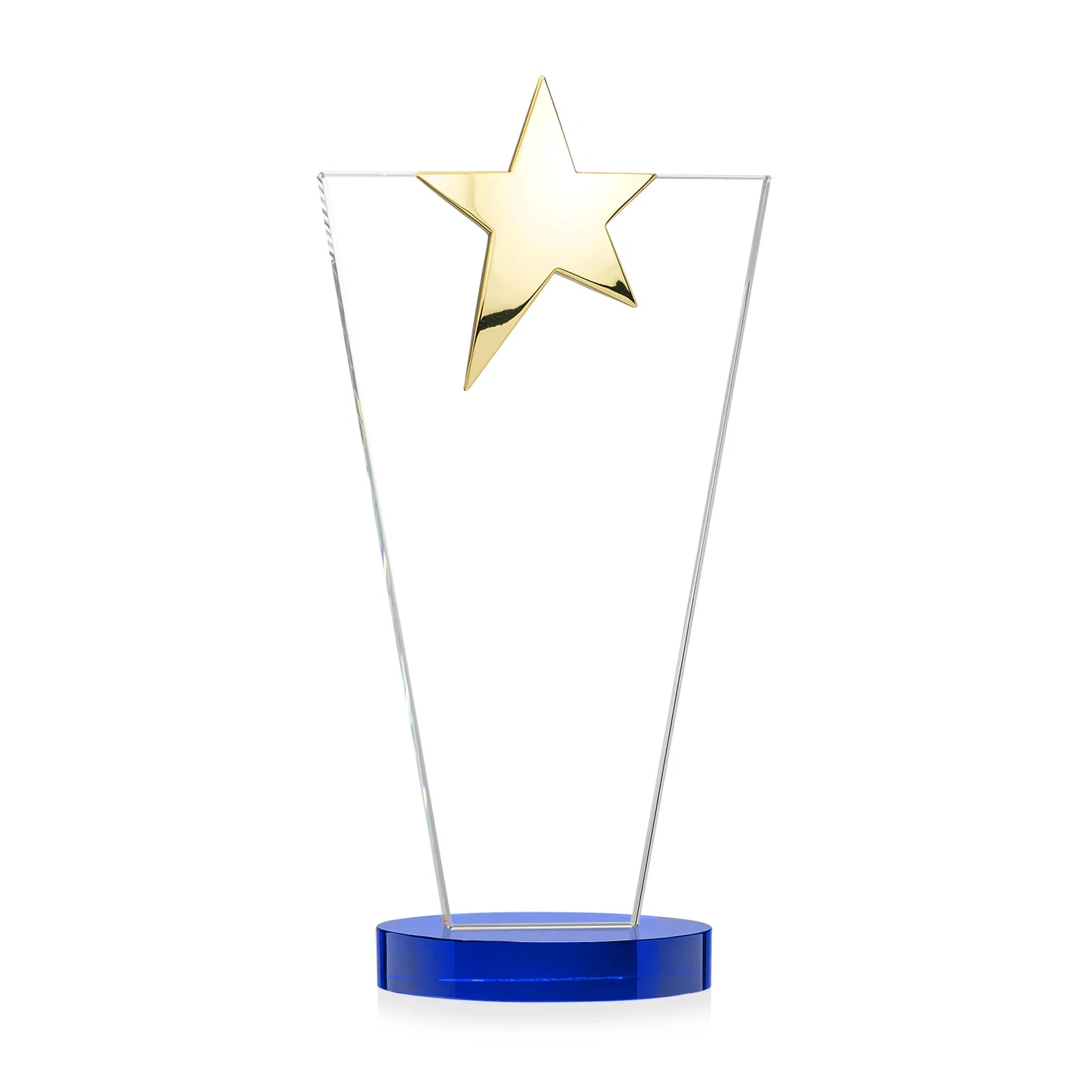 Custom engraved Starfire Crystal Award with Chrome or Gold Star on Oval Base, with your logo for company anniversary events