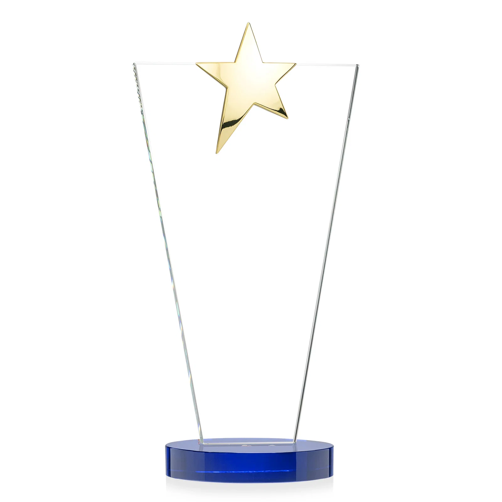 Custom Starfire Crystal Award with Chrome or Gold Star on Oval Base, with your company name for employee recognition