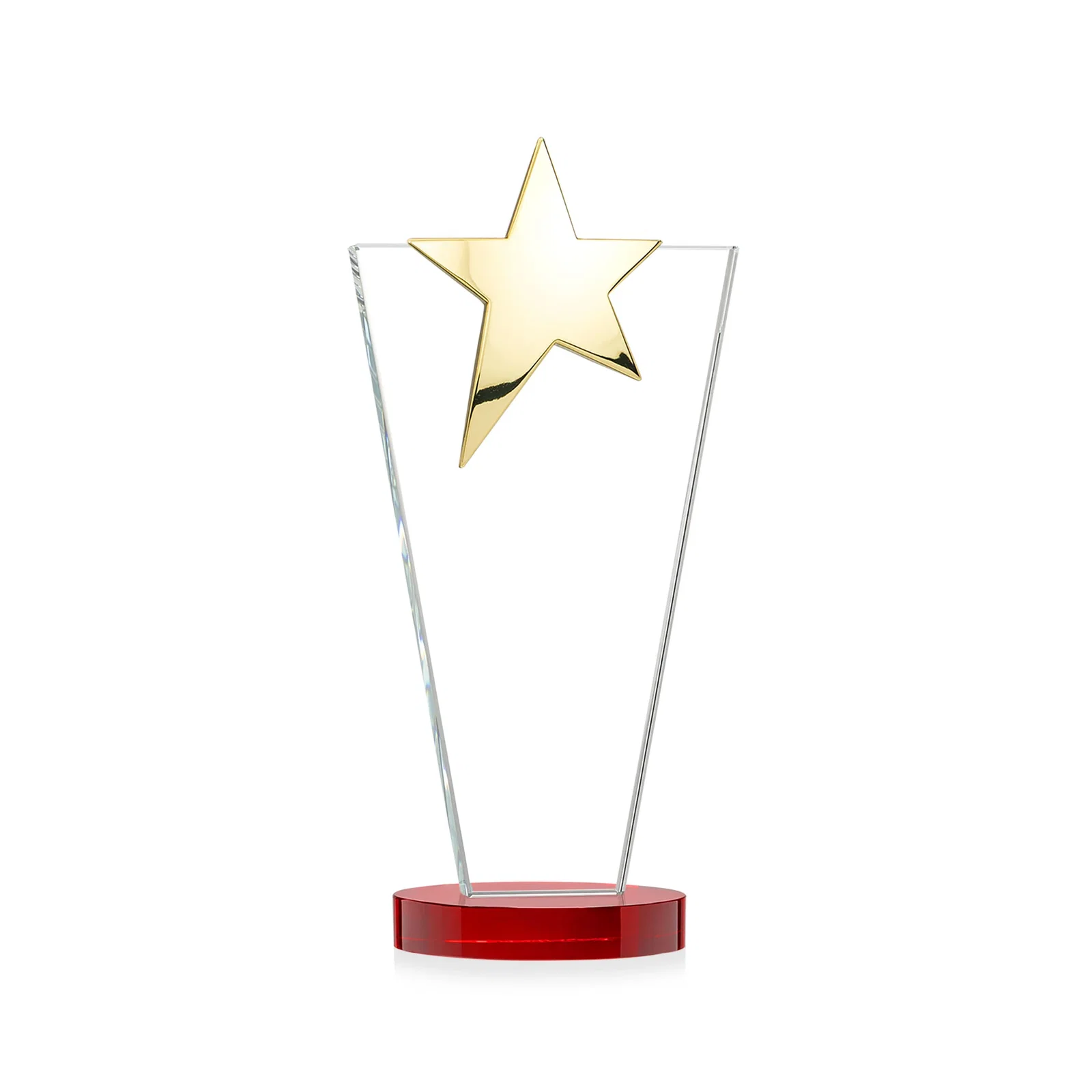 Custom Starfire Crystal Award with Chrome or Gold Star on Oval Base, with your company name for corporate award ceremonies